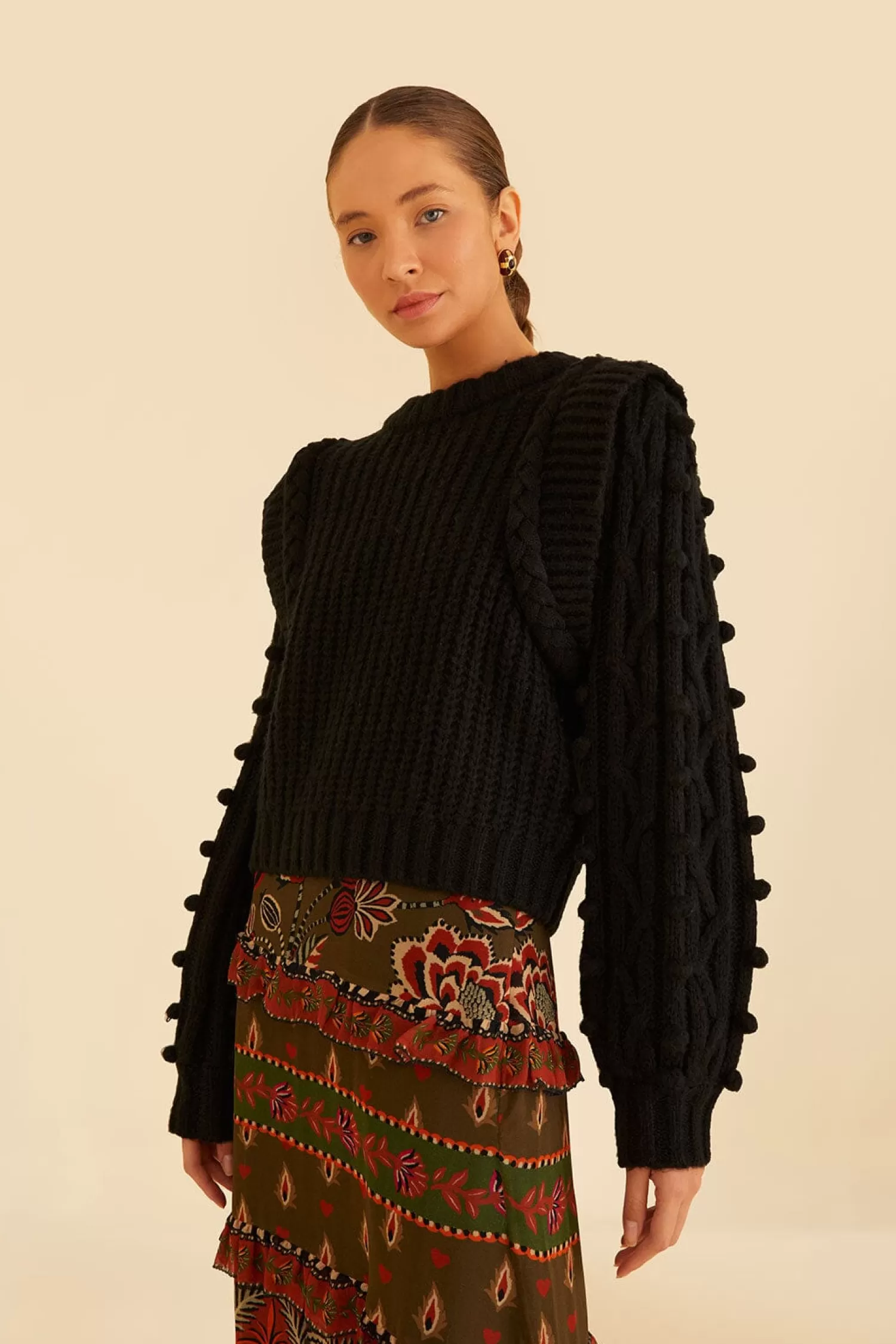 FARM Rio Sweaters & Sweatshirts^ BLACK BRAIDED SWEATER