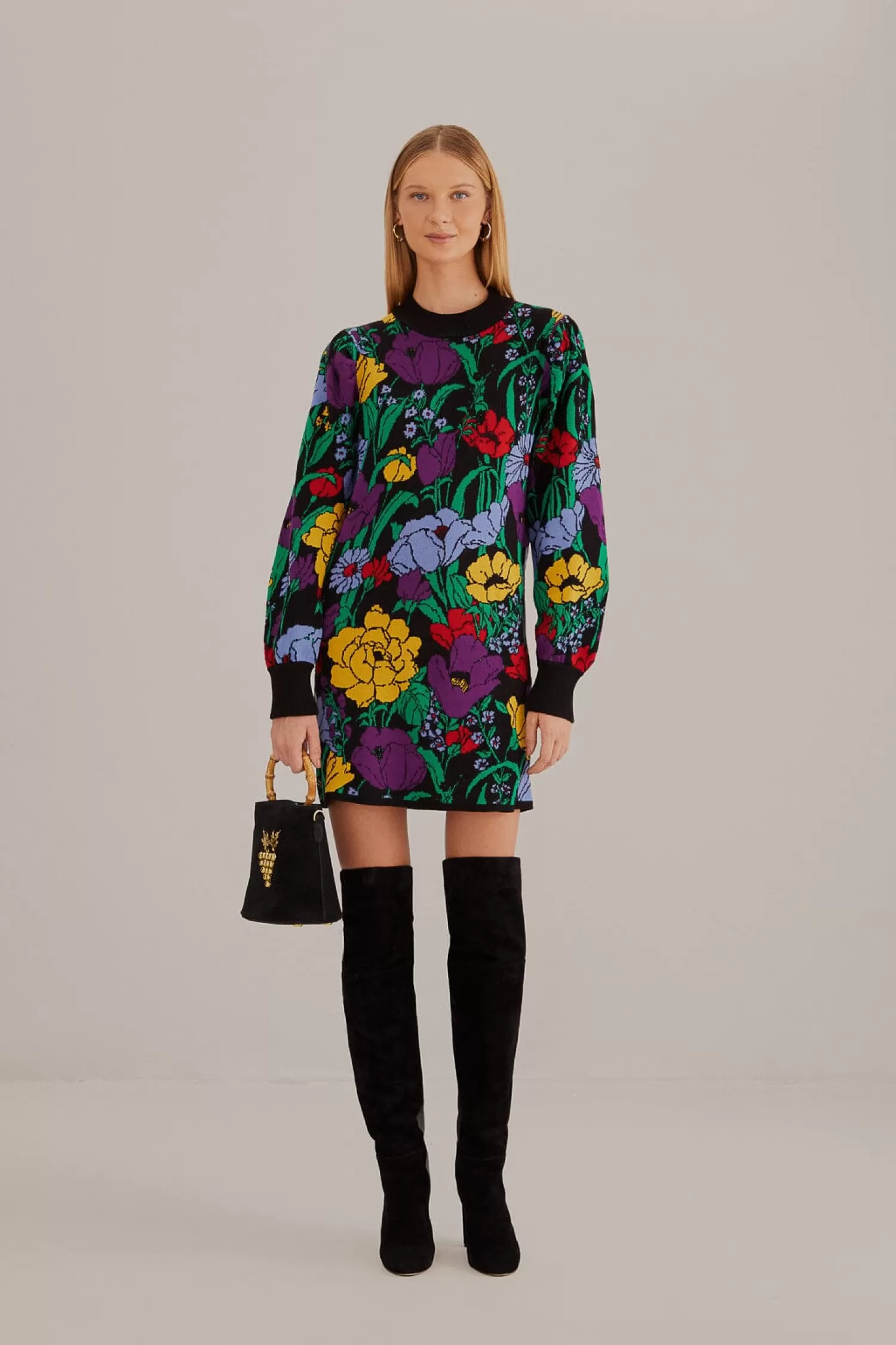 FARM Rio Sweaters & Sweatshirts^ BLACK BUCOLIC GARDEN SWEATER DRESS