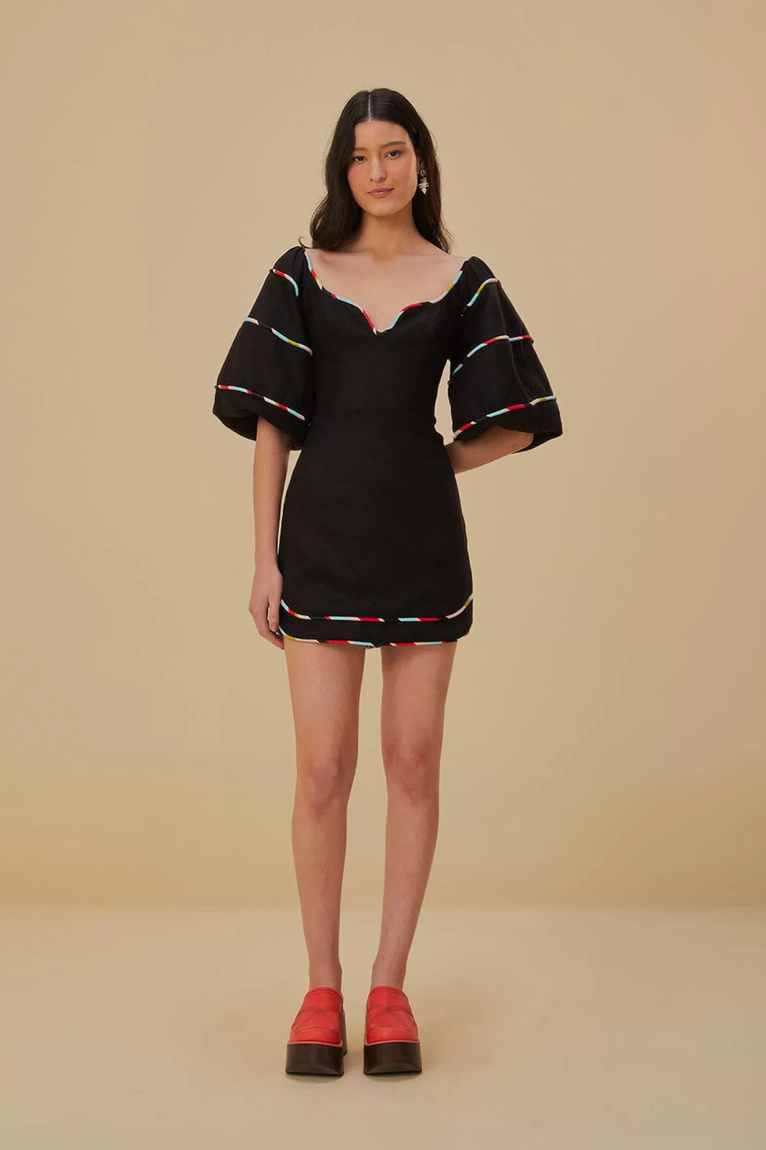 FARM Rio Mini Dresses^ BLACK COLORED STRIPES SHORT SLEEVE MINI DRESS