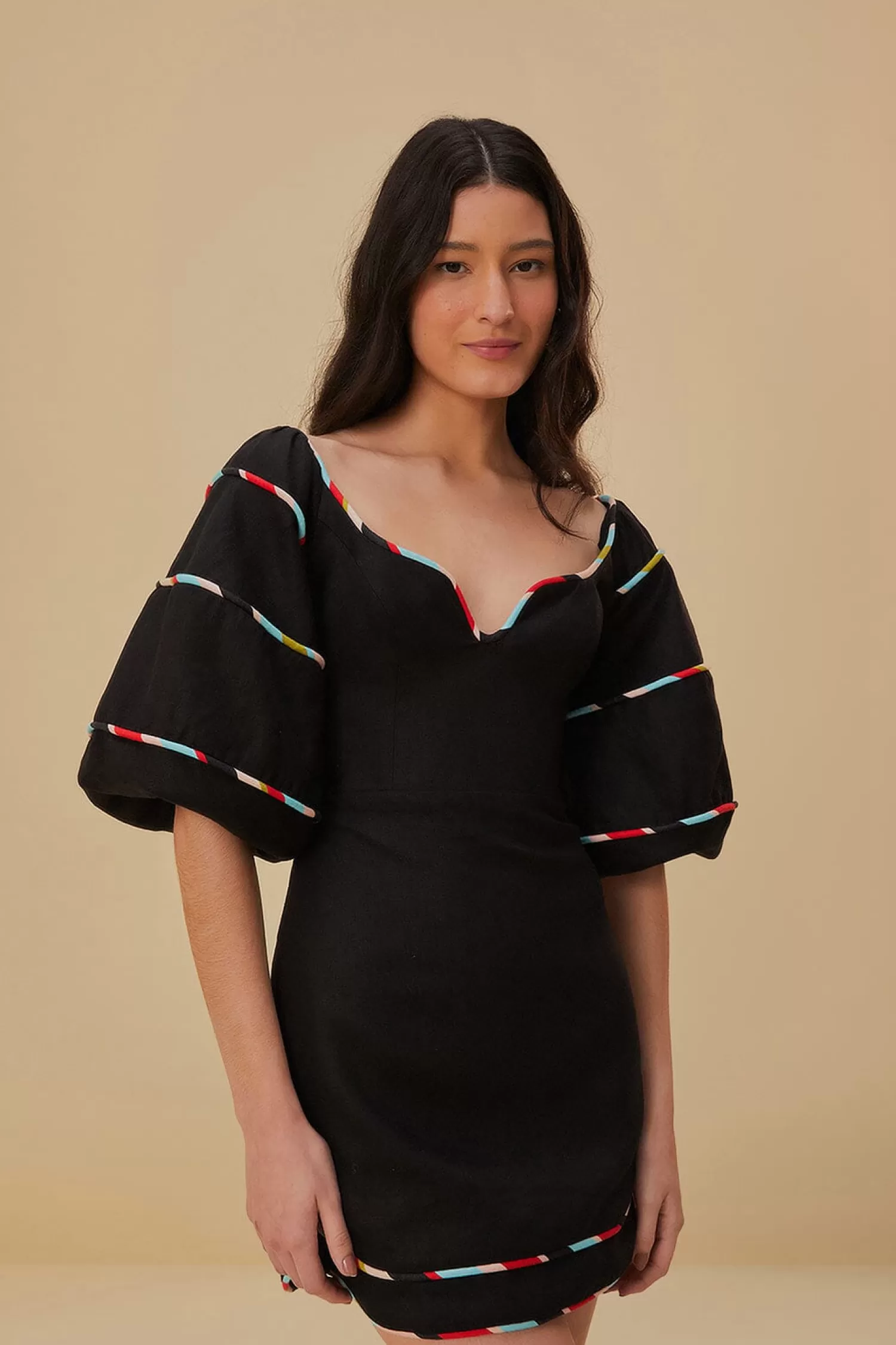 FARM Rio Mini Dresses^ BLACK COLORED STRIPES SHORT SLEEVE MINI DRESS