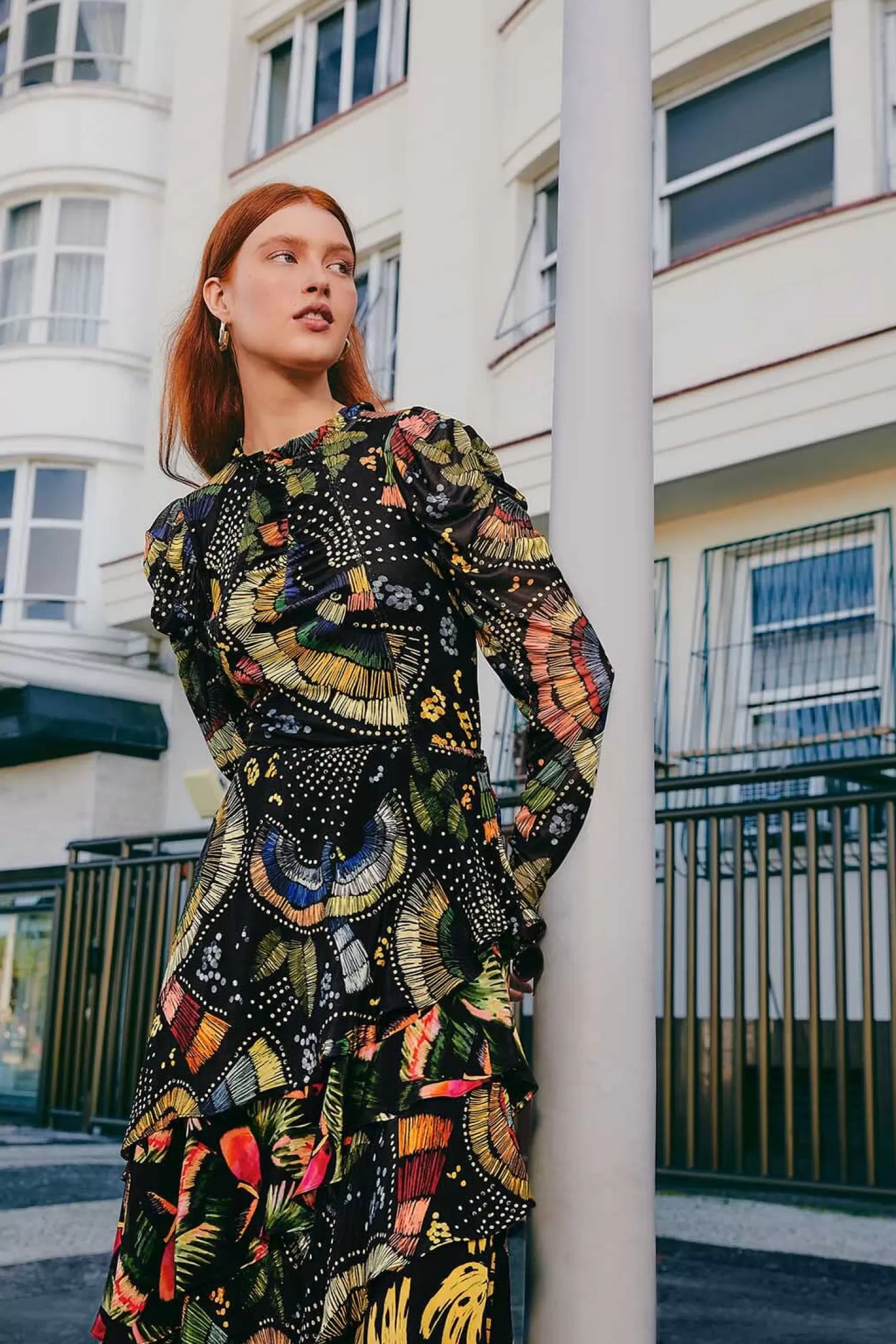 FARM Rio Blouses^ BLACK COLORFUL BIRDS TULLE BLOUSE