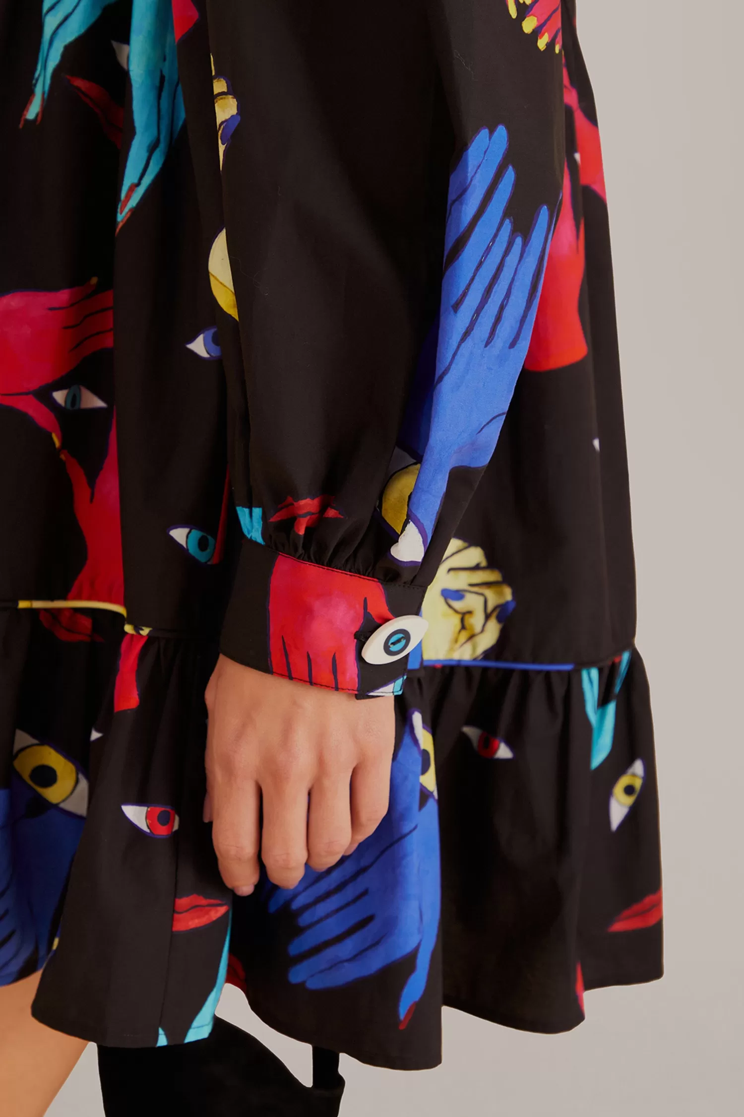 FARM Rio Mini Dresses^ BLACK COLORFUL TOGETHER  LONG SLEEVE MINI DRESS