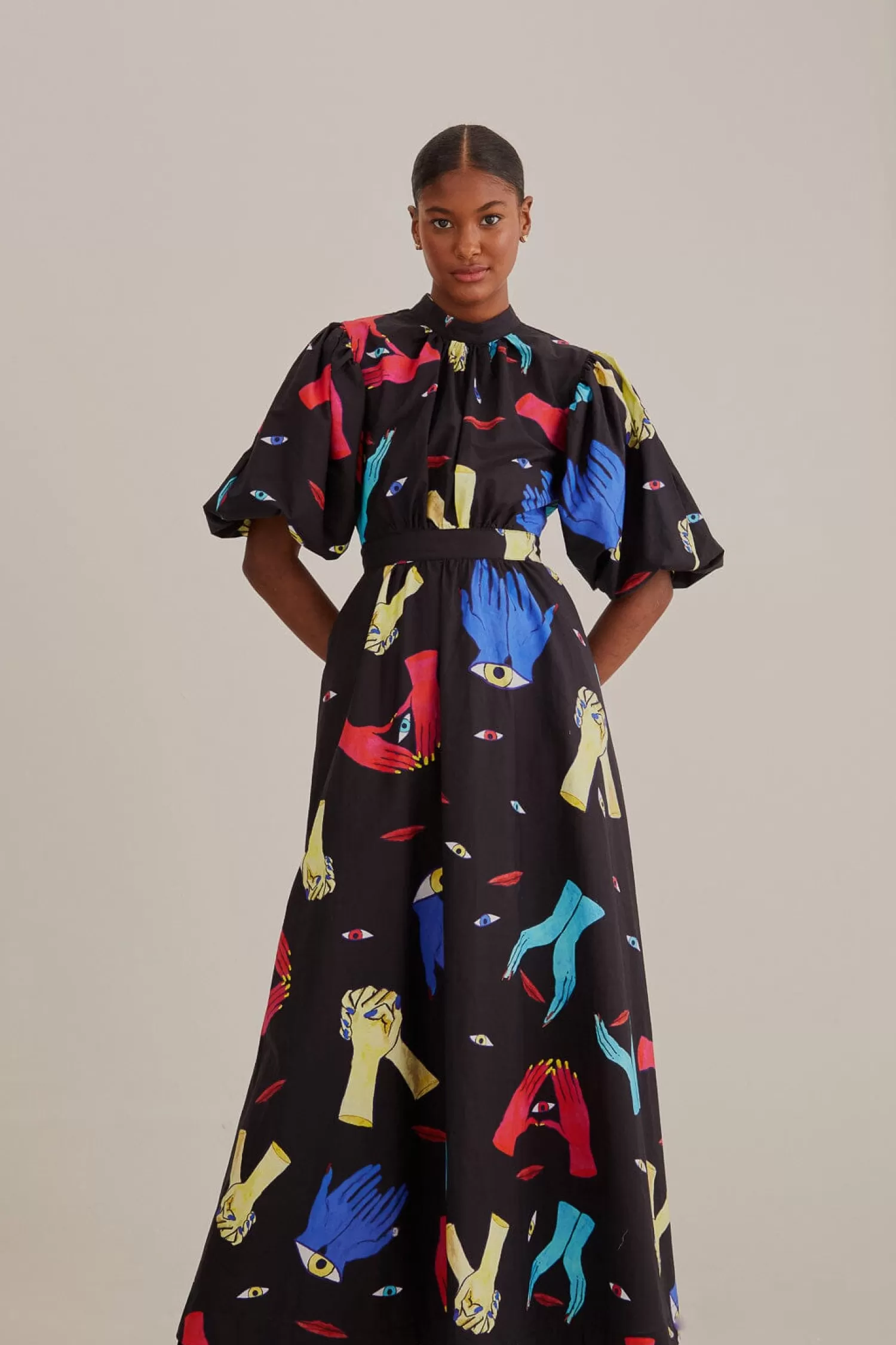 FARM Rio Midi Dresses^ BLACK COLORFUL TOGETHER SHORT SLEEVE MIDI DRESS