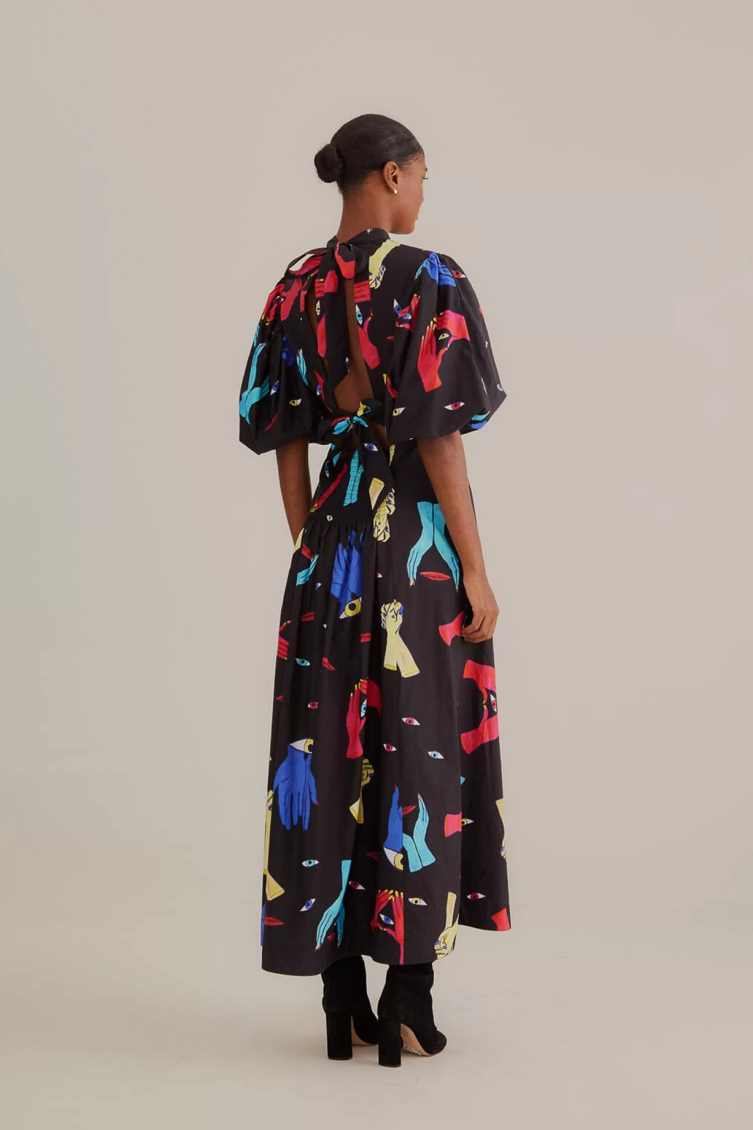 FARM Rio Midi Dresses^ BLACK COLORFUL TOGETHER SHORT SLEEVE MIDI DRESS