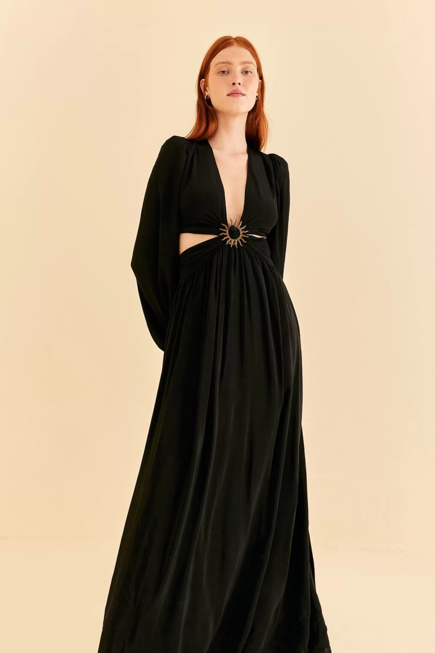 FARM Rio Maxi Dresses^ BLACK CUT OUT LONG SLEEVE MAXI DRESS