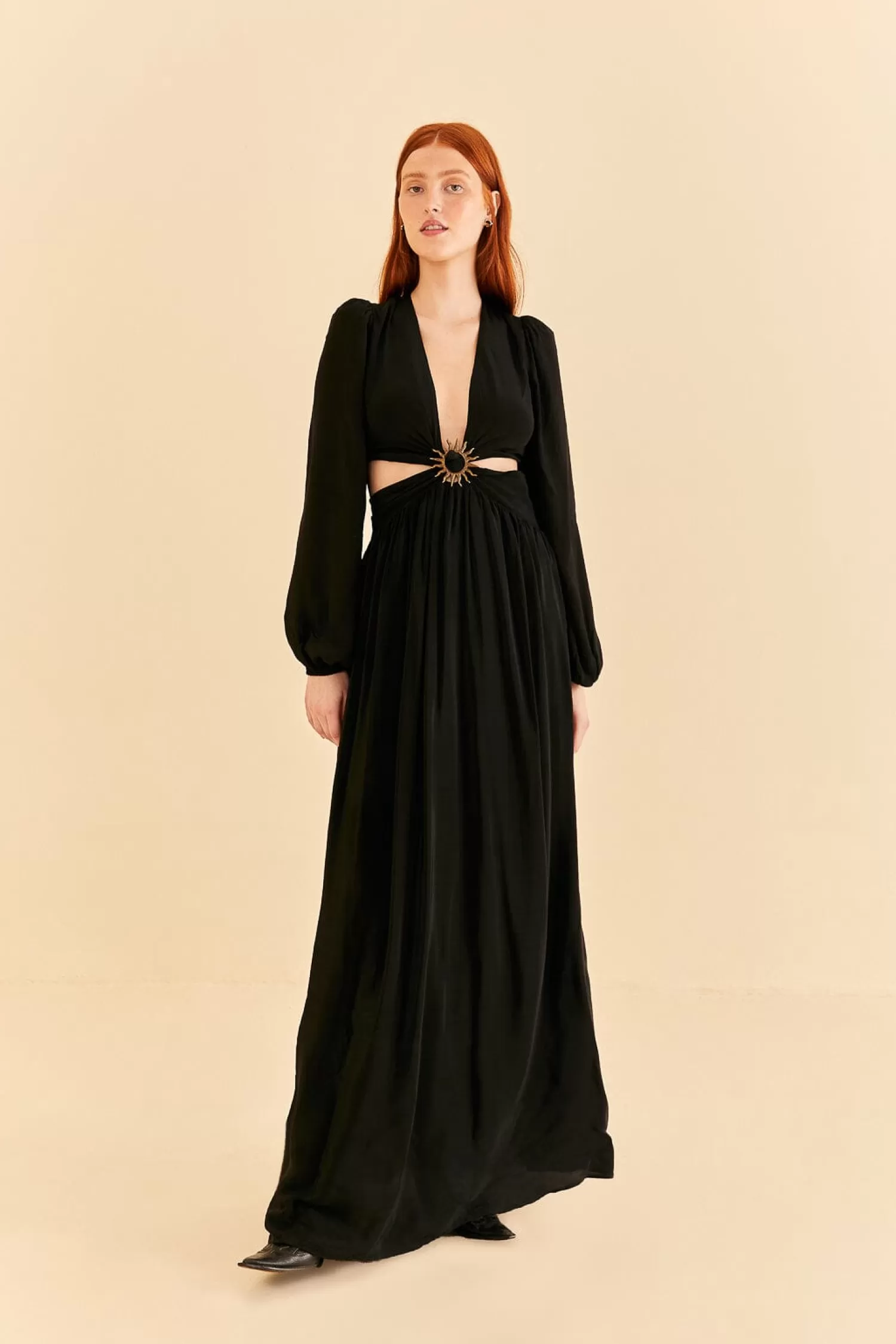 FARM Rio Maxi Dresses^ BLACK CUT OUT LONG SLEEVE MAXI DRESS