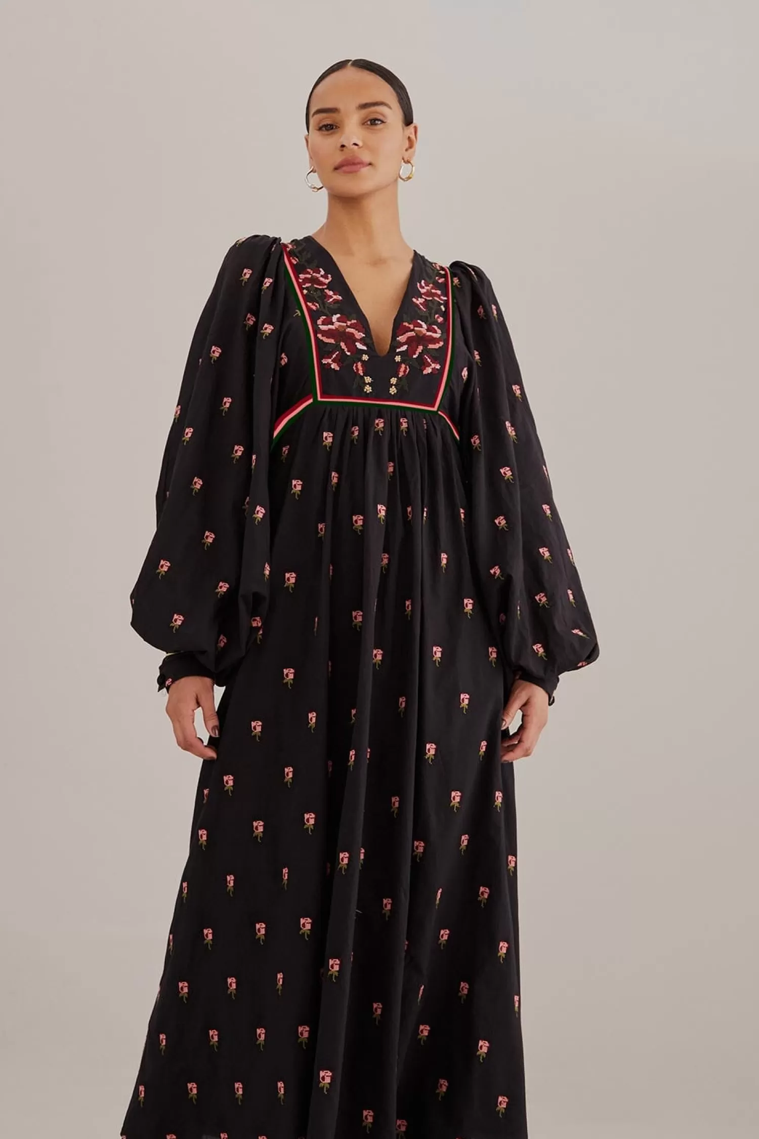 FARM Rio Maxi Dresses^ BLACK FLORAL EMBROIDERED V NECK MAXI DRESS