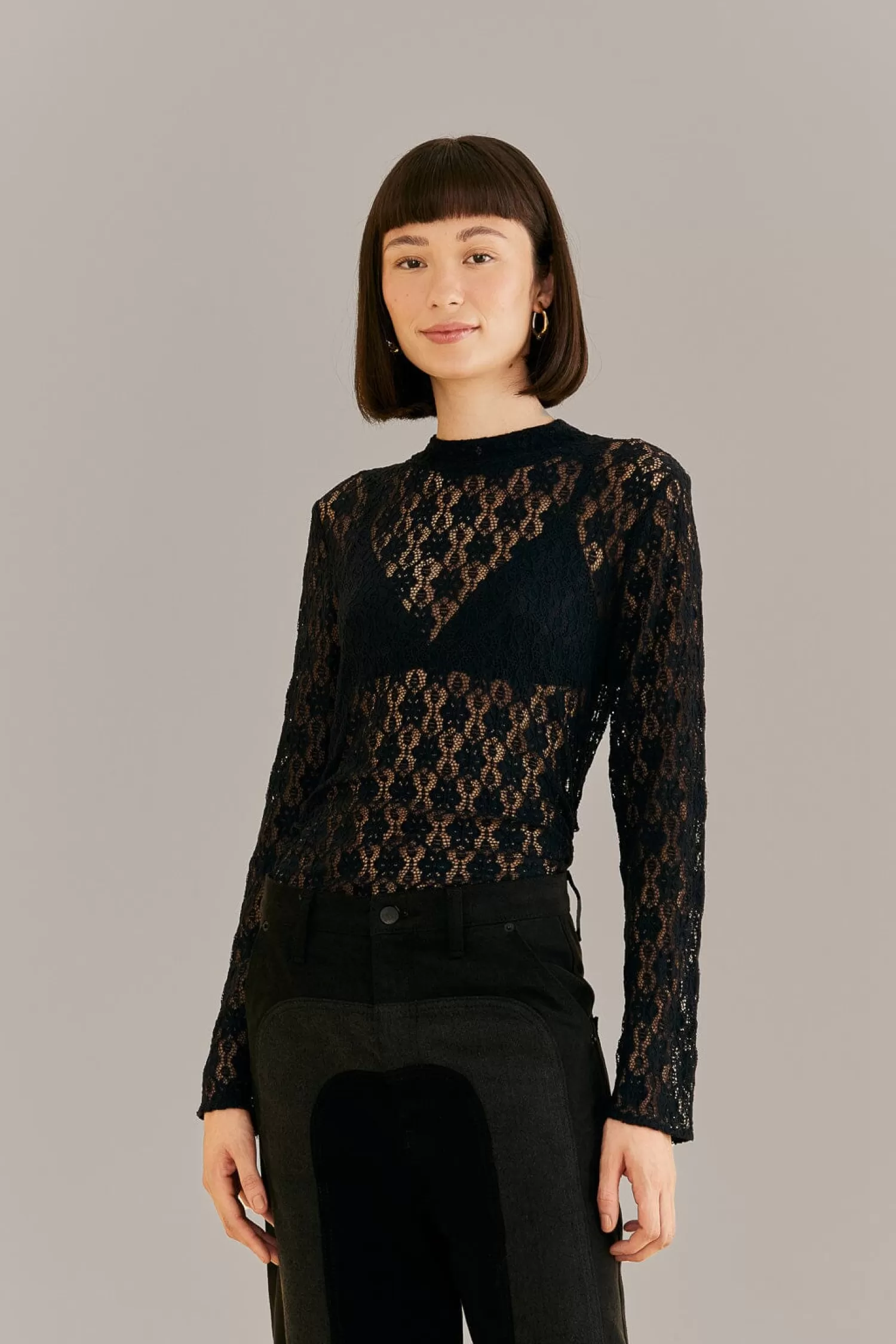 FARM Rio Blouses^ BLACK LACE LONG SLEEVE BLOUSE