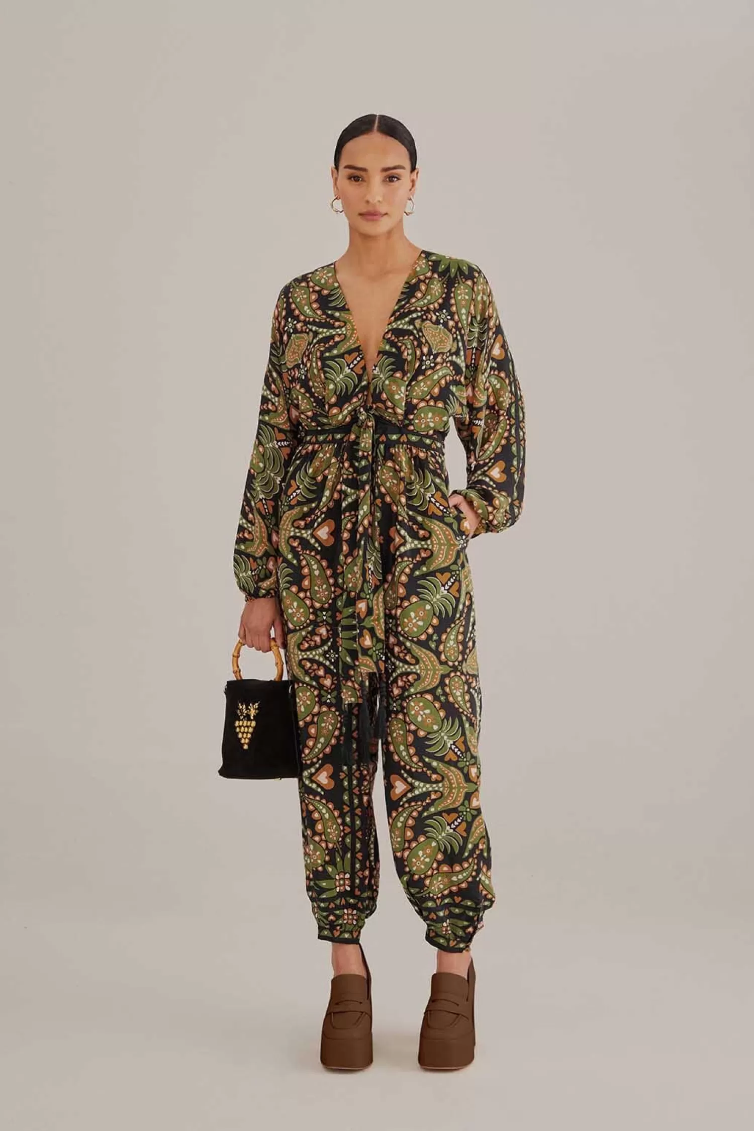 FARM Rio Jumpsuits^ BLACK MARTINA SCARF V NECK JUMPSUIT