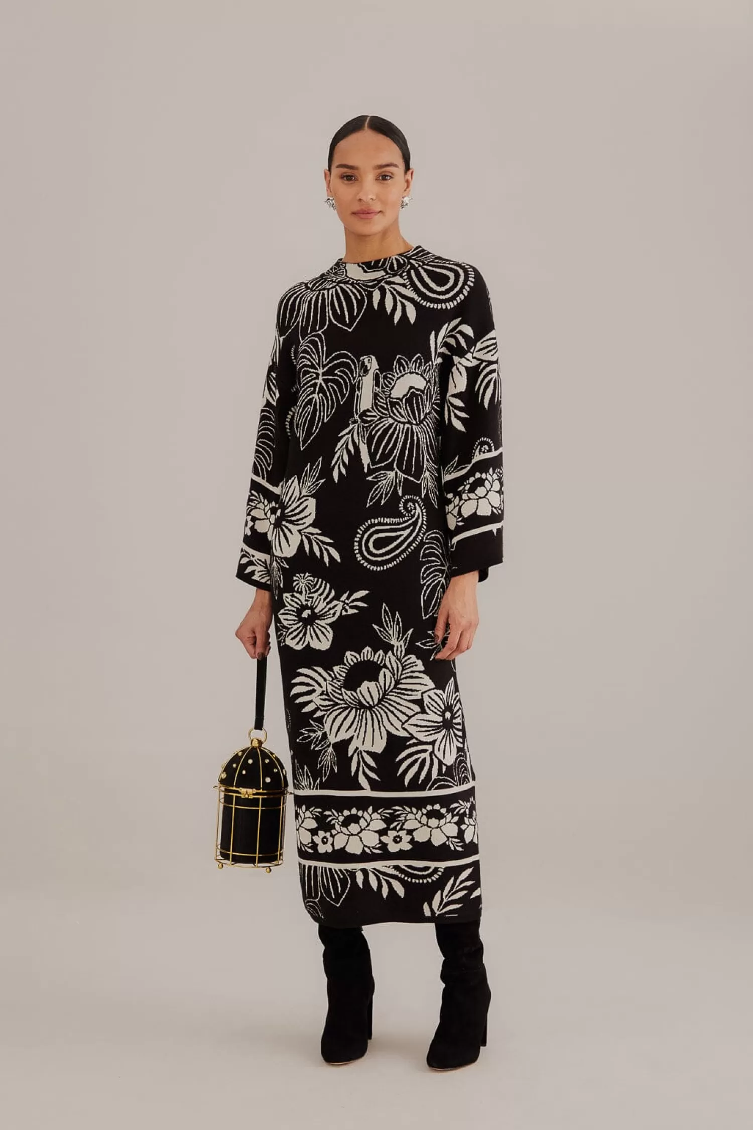 FARM Rio Midi Dresses^ BLACK PAISLEY BLOOM KNIT DRESS