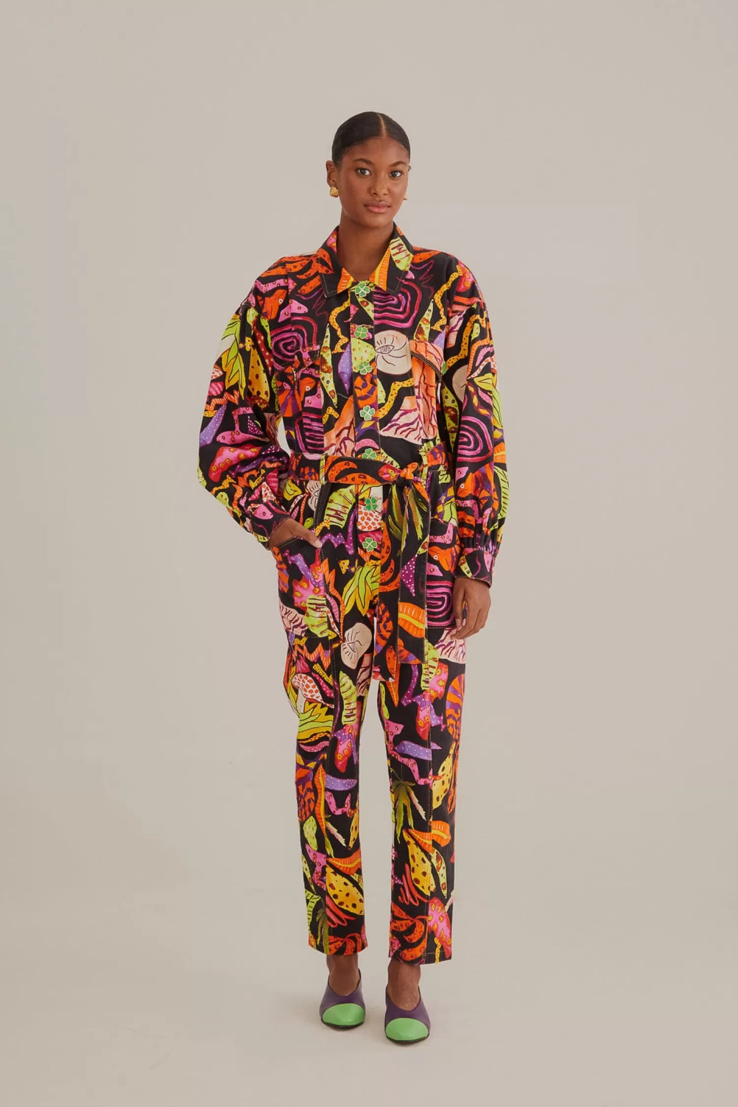 FARM Rio Jumpsuits^ BLACK PSYCHEDELIC GARDEN JUMPSUIT