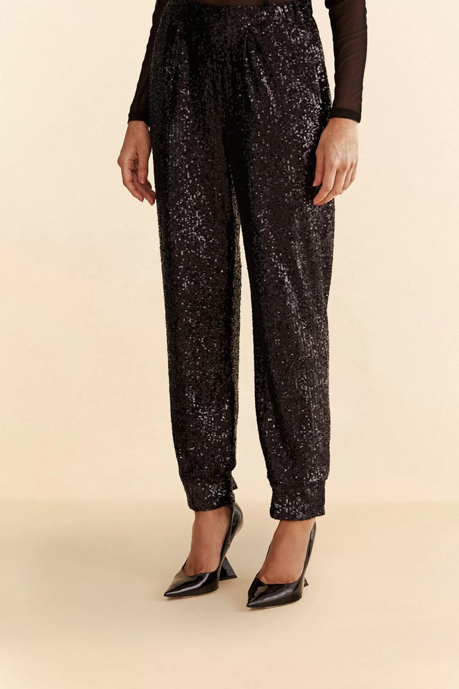 FARM Rio Pants^ BLACK SEQUIN PAJAMA PANTS