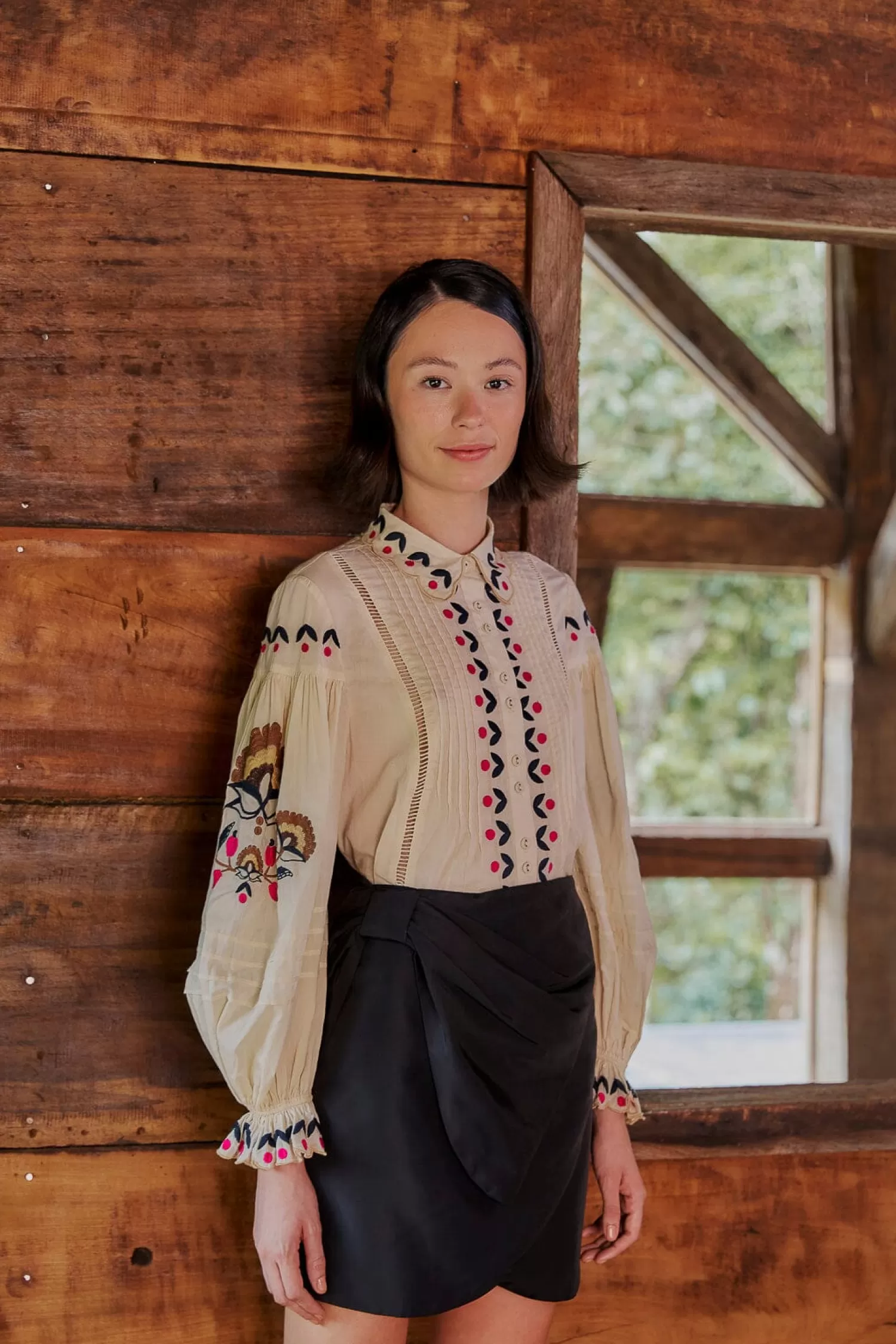 FARM Rio Skirts^ BLACK TAFFETA MINI SKIRT