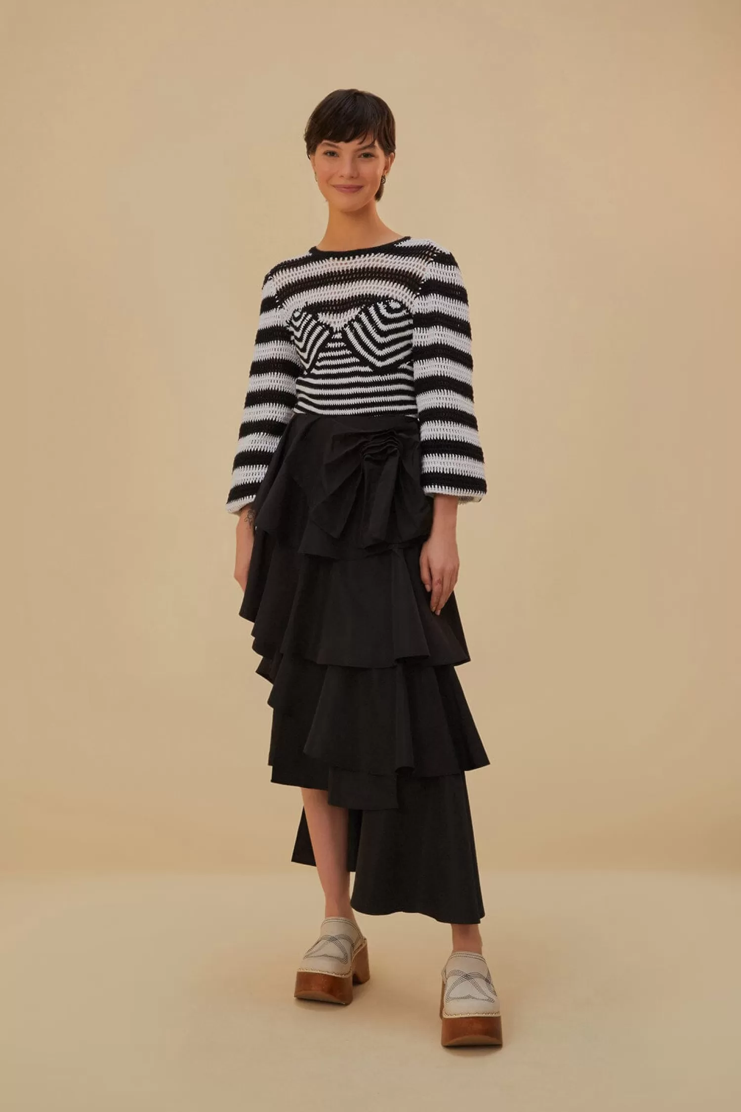 FARM Rio Skirts^ BLACK TIERED BOW DETAIL MAXI SKIRT