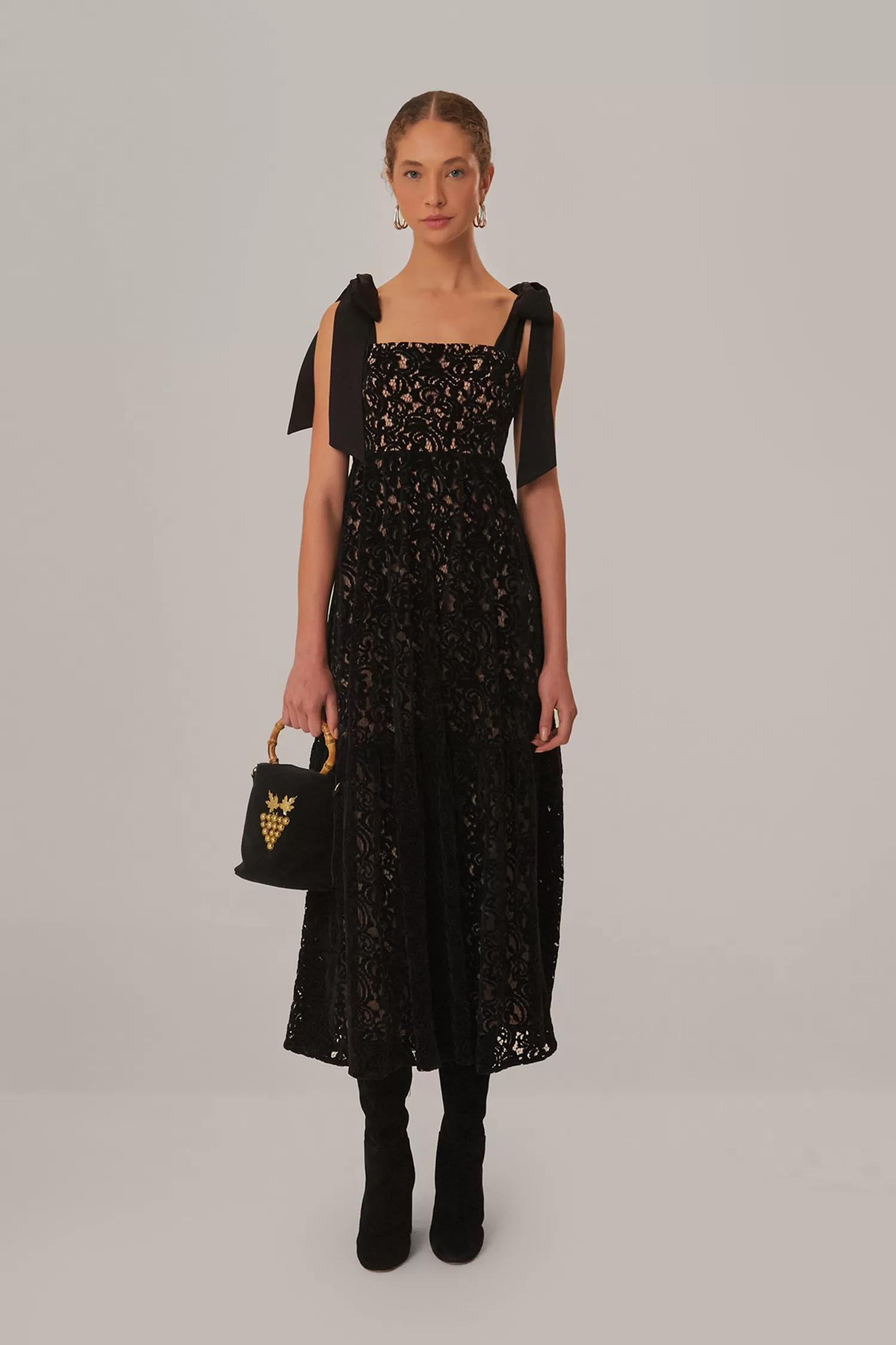 FARM Rio Maxi Dresses^ BLACK VELVET LACE SLEEVELESS MAXI DRESS