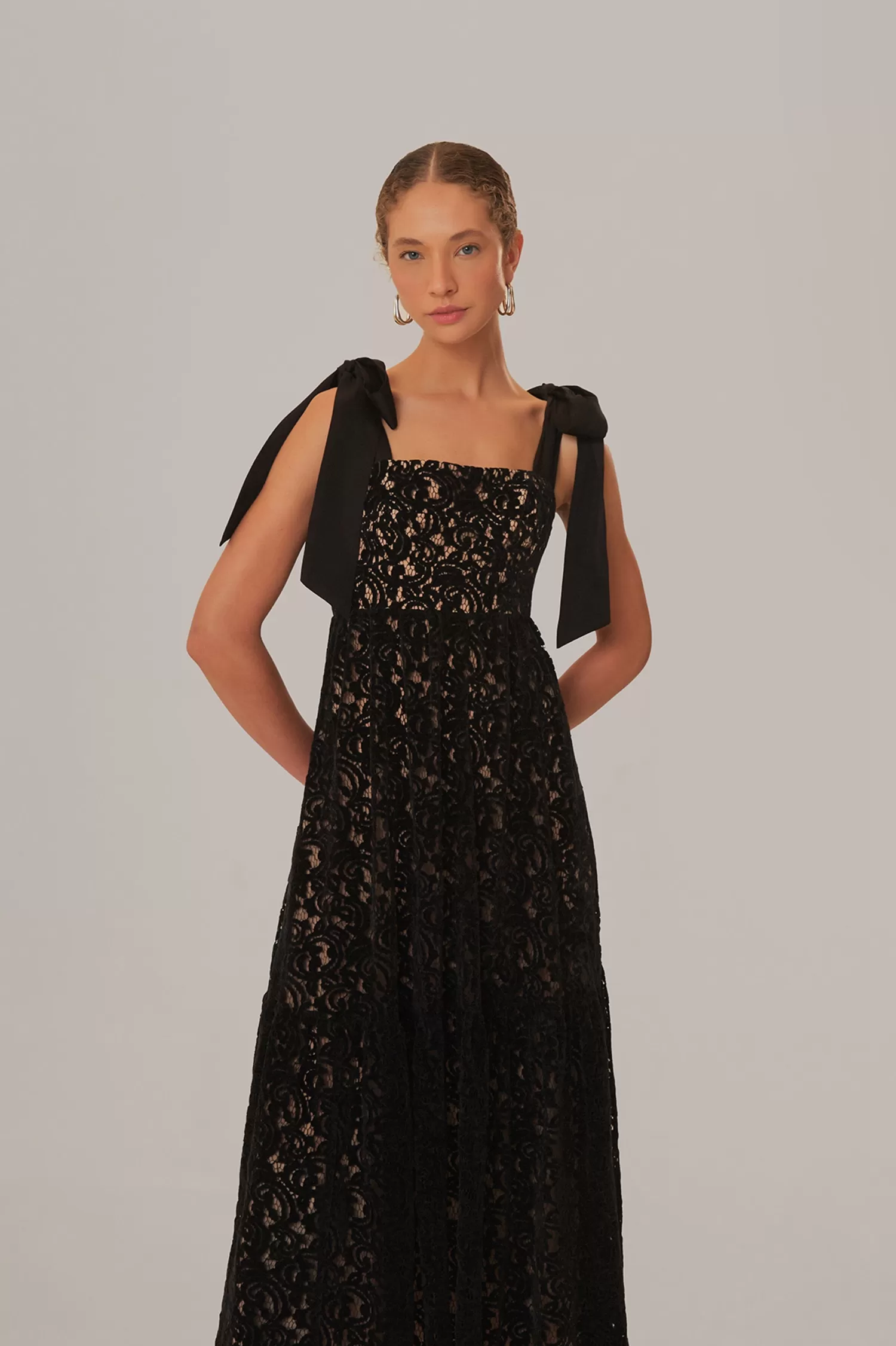 FARM Rio Maxi Dresses^ BLACK VELVET LACE SLEEVELESS MAXI DRESS