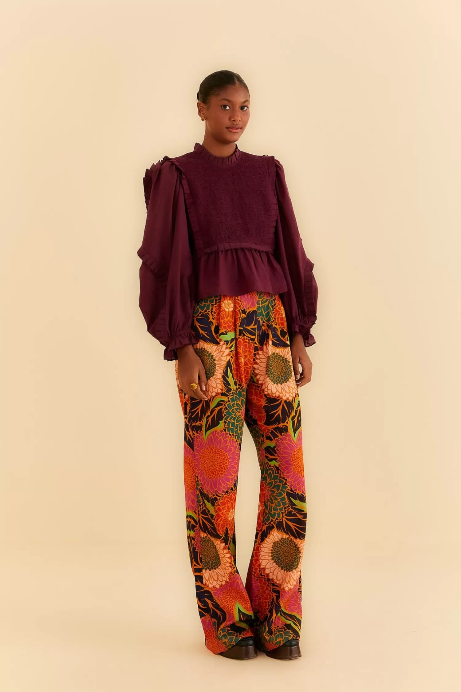 FARM Rio Pants^ BLACK VINTAGE GARDEN LOW WAISTED PANTS