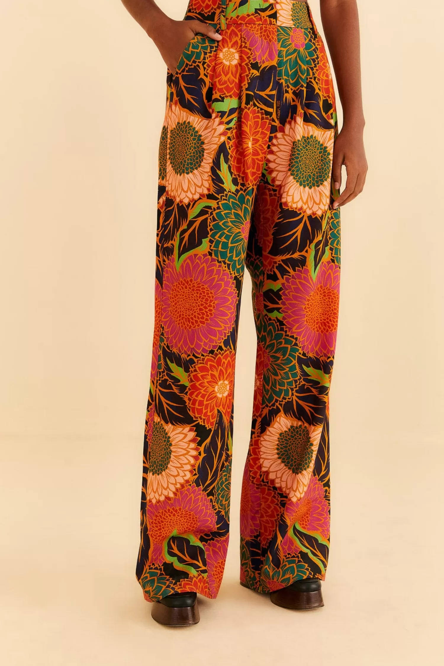 FARM Rio Pants^ BLACK VINTAGE GARDEN LOW WAISTED PANTS