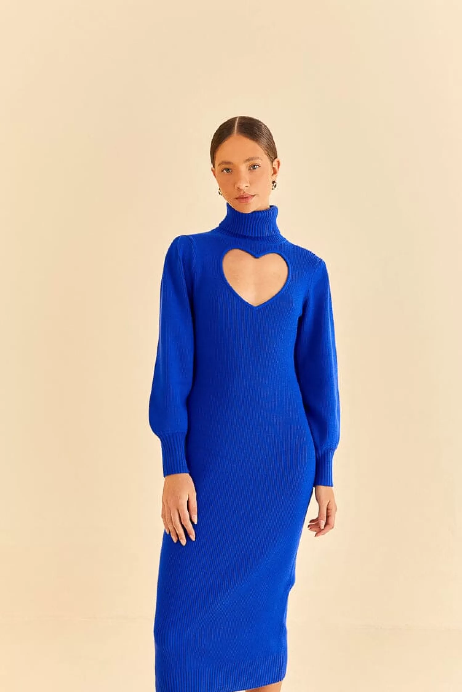 FARM Rio Midi Dresses^ BLUE HEART NECKLINE KNIT DRESS