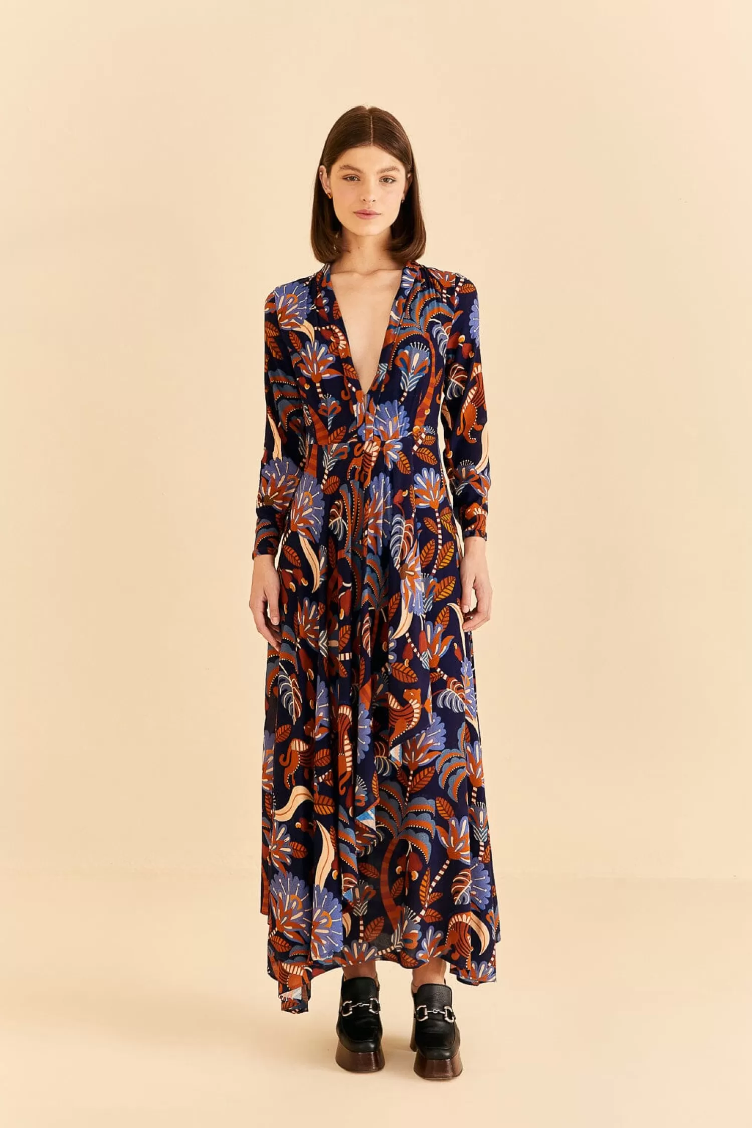 FARM Rio Maxi Dresses^ BLUE NATURE BEAUTY LONG SLEEVE MAXI DRESS