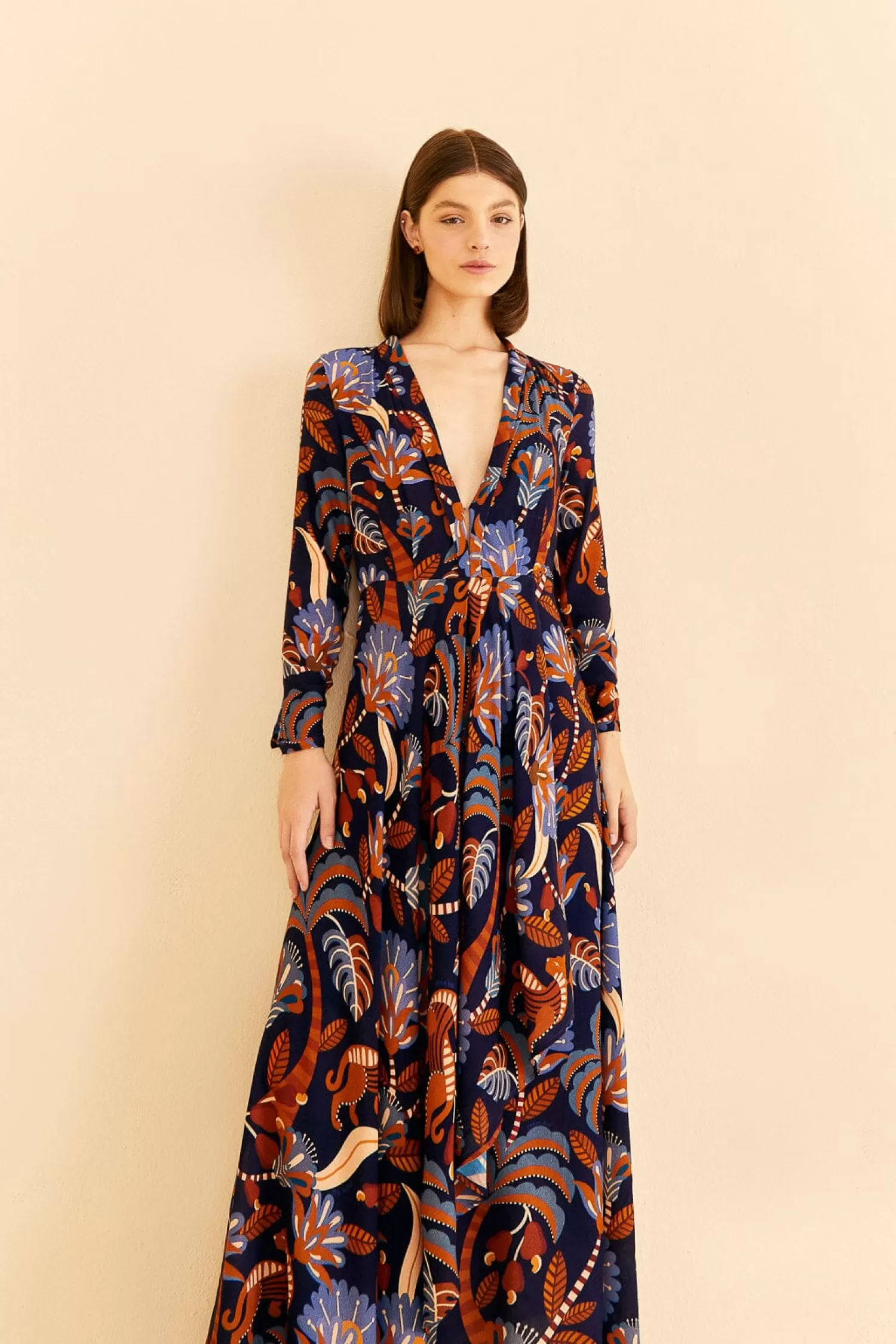 FARM Rio Maxi Dresses^ BLUE NATURE BEAUTY LONG SLEEVE MAXI DRESS