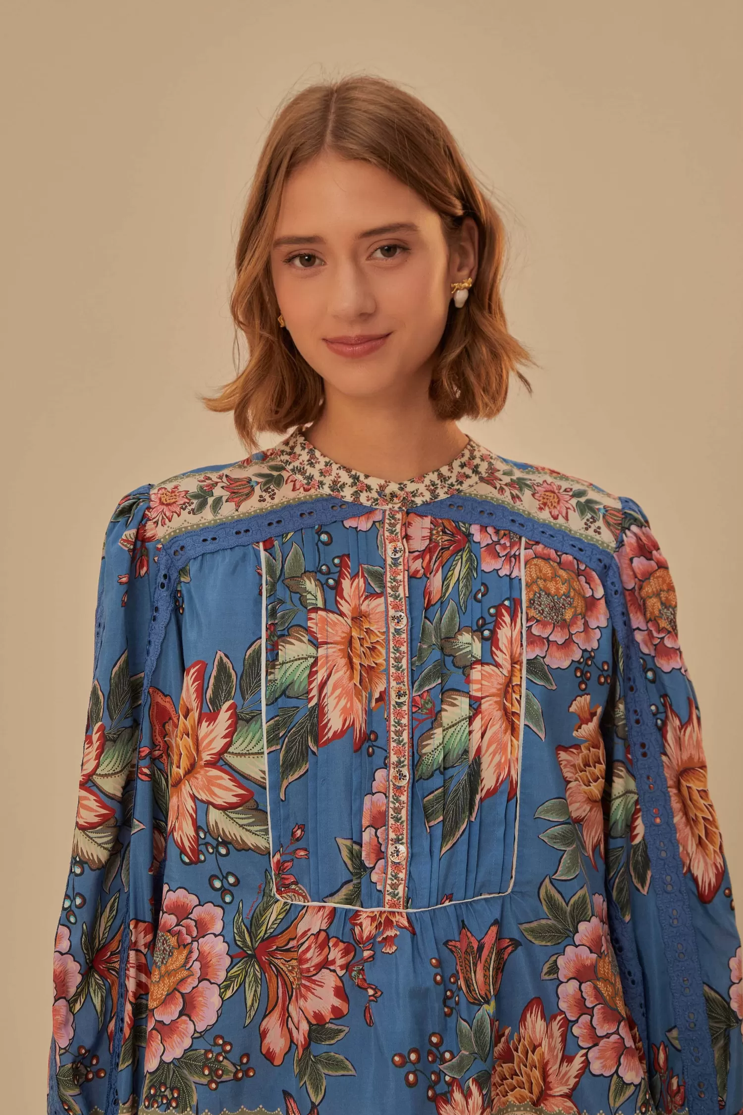 FARM Rio Blouses^ BLUE WONDERFUL BOUQUET LONG SLEEVE BLOUSE