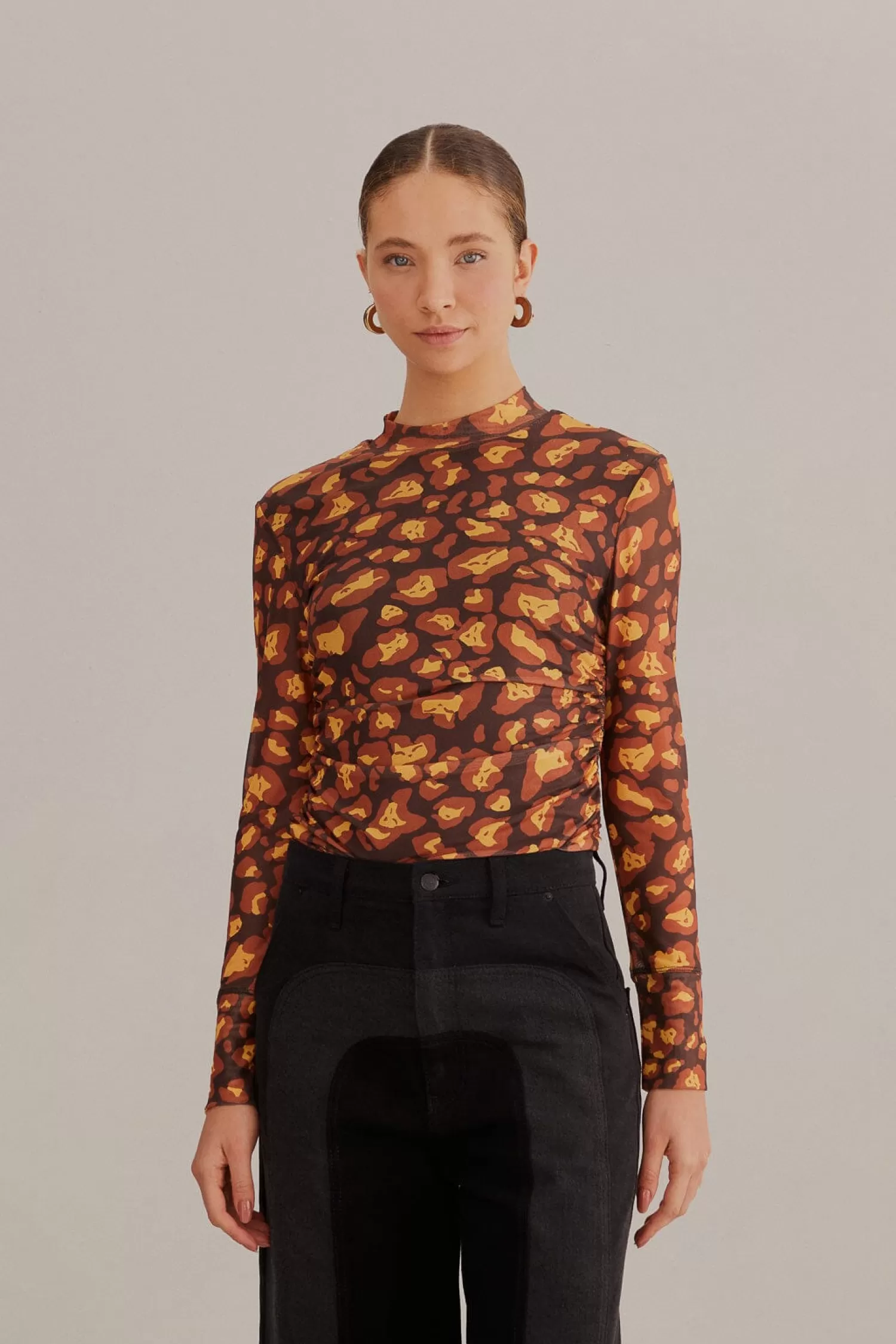 FARM Rio Blouses^ BROWN LEOPARD DESIRE TULLE BLOUSE