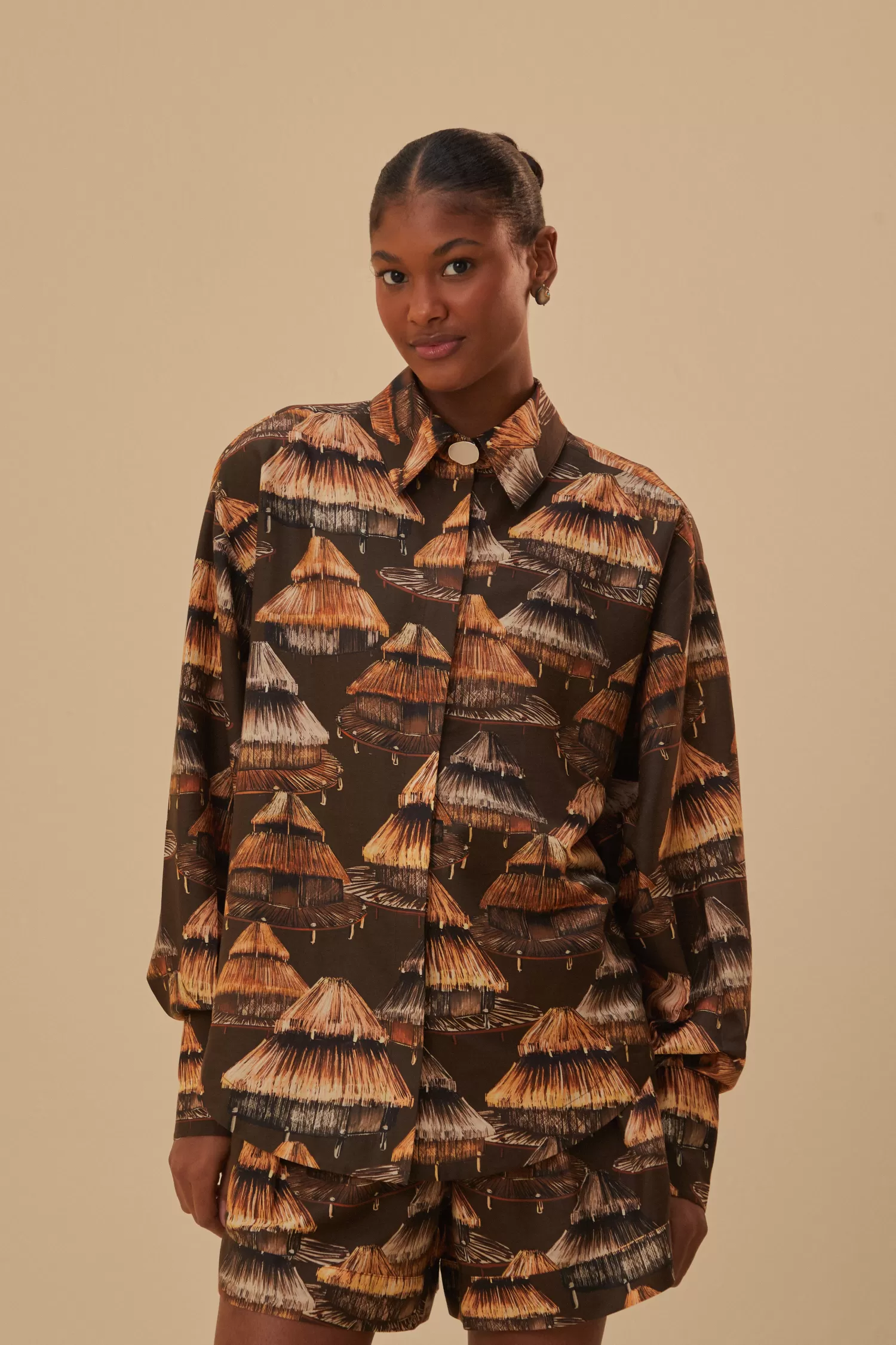 FARM Rio Yawanawa^ BROWN SHUHU SHIRT LONG SLEEVES