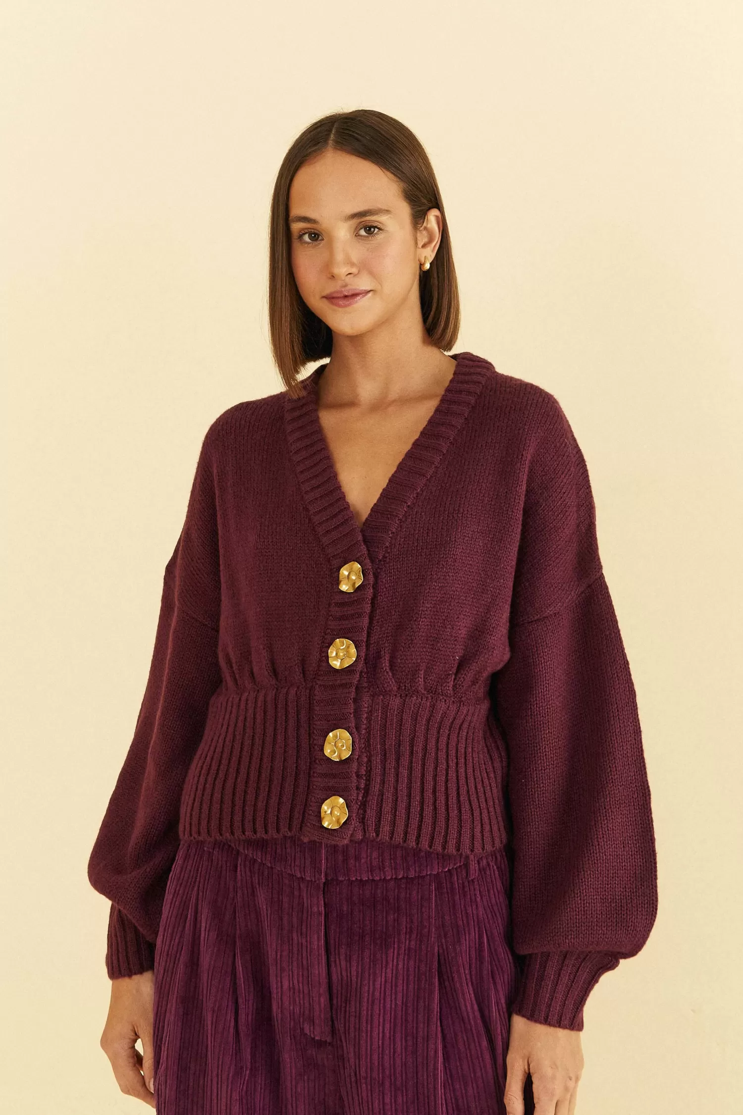 FARM Rio Cardigans^ BURGUNDY BUBBLE KNIT CARDIGAN