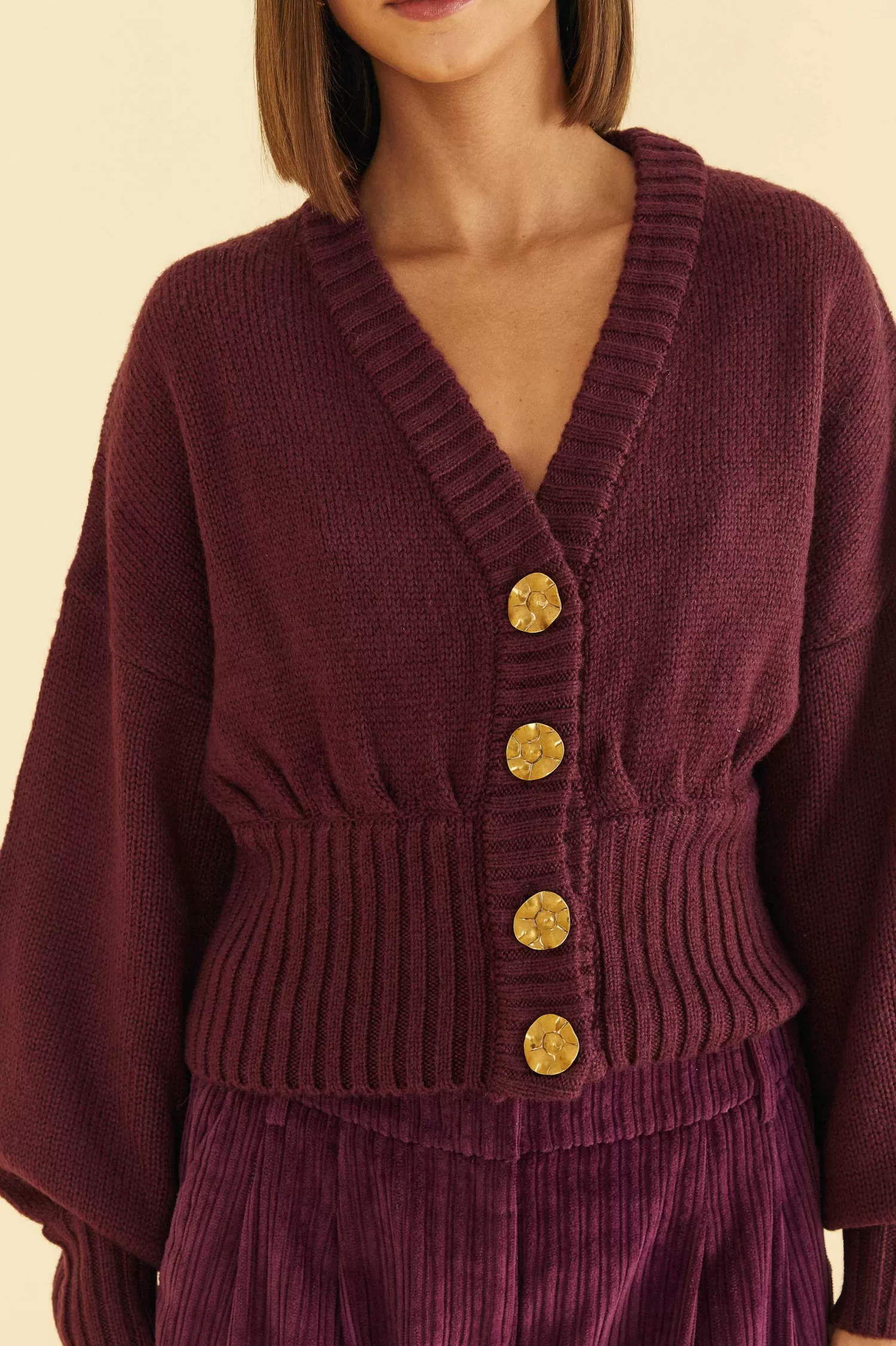 FARM Rio Cardigans^ BURGUNDY BUBBLE KNIT CARDIGAN