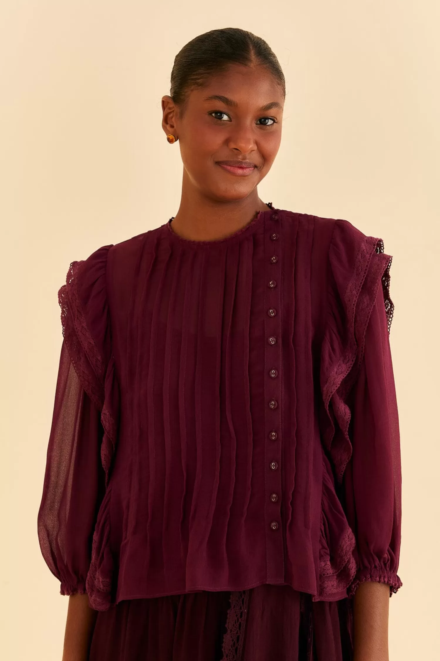 FARM Rio Blouses^ BURGUNDY RUFFLE BLOUSE