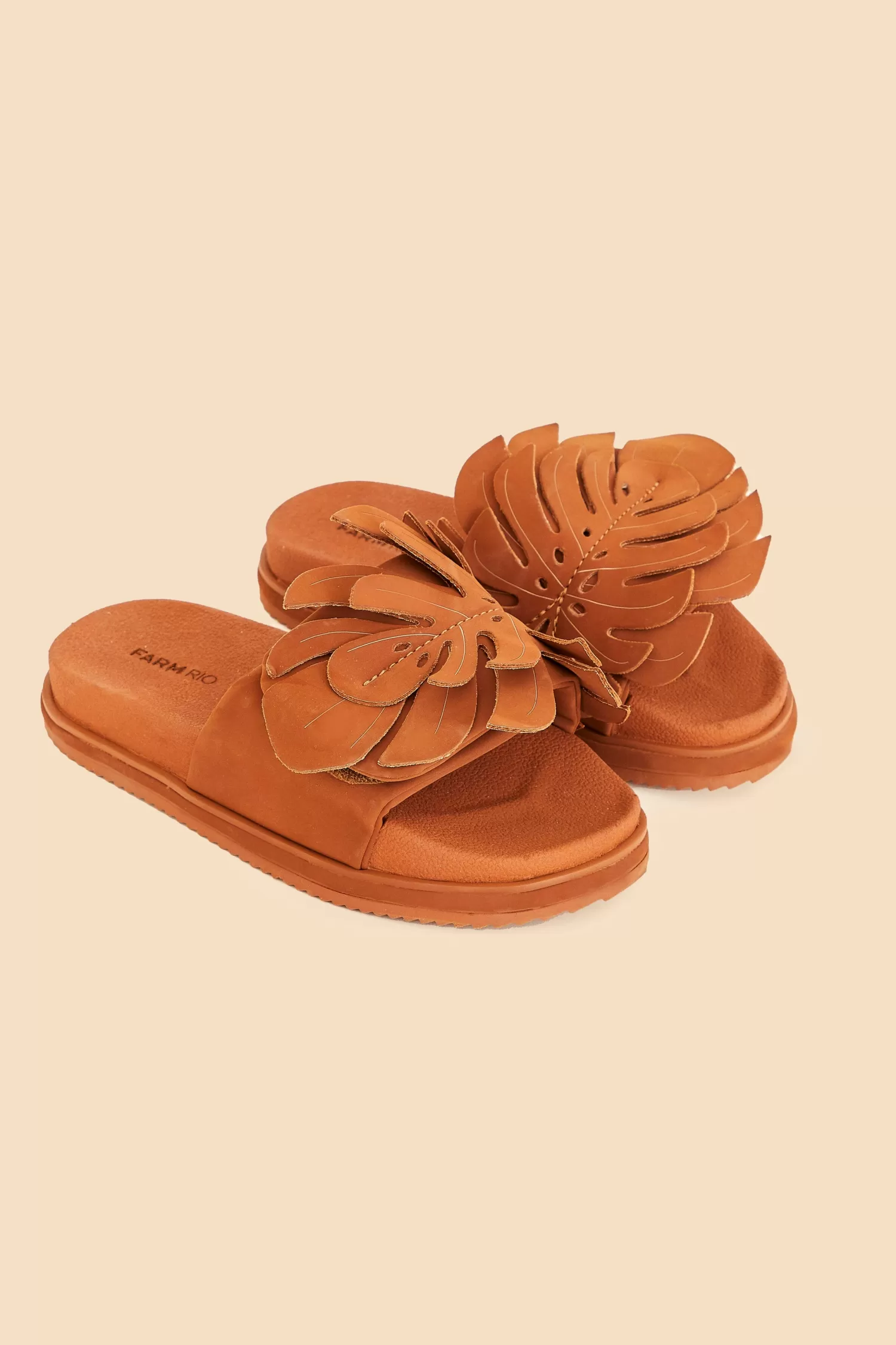 FARM Rio Sandals^ CARAMEL MONSTERA ANATOMIC SLIDE SANDAL