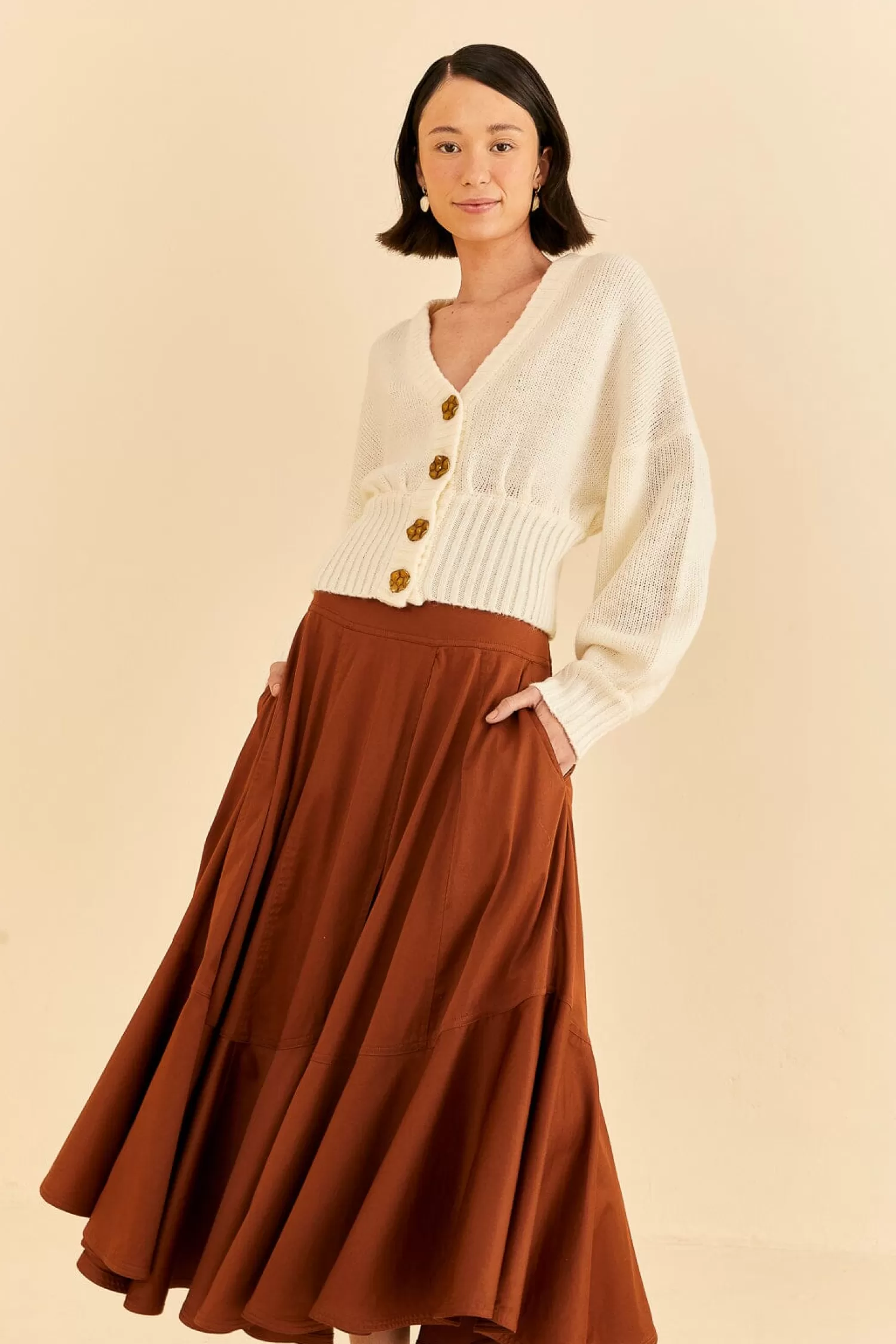 FARM Rio Skirts^ CARAMEL RUFFLE MAXI SKIRT