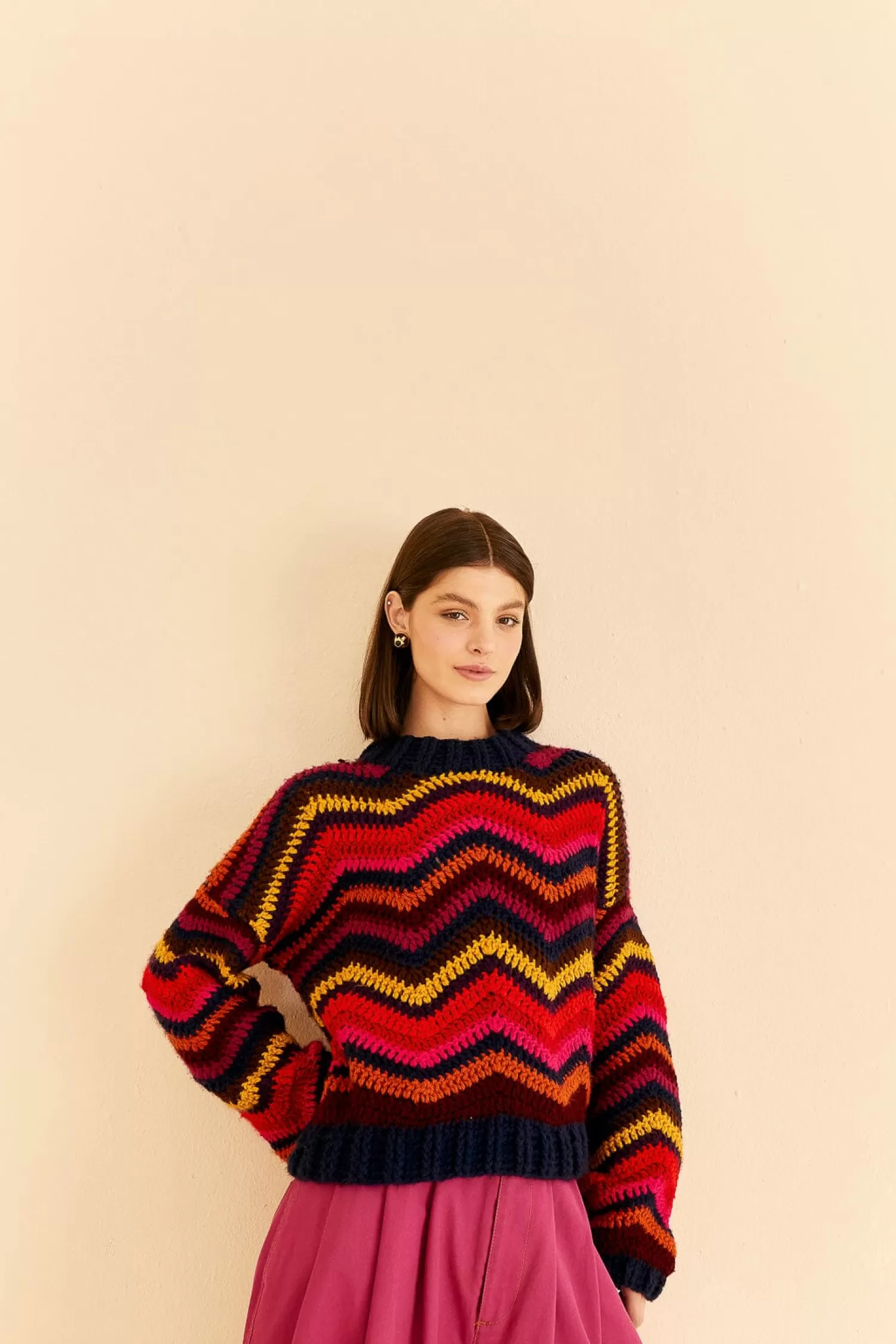FARM Rio Sweaters & Sweatshirts^ COLORFUL WAVES CROCHET HIGH NECK SWEATER
