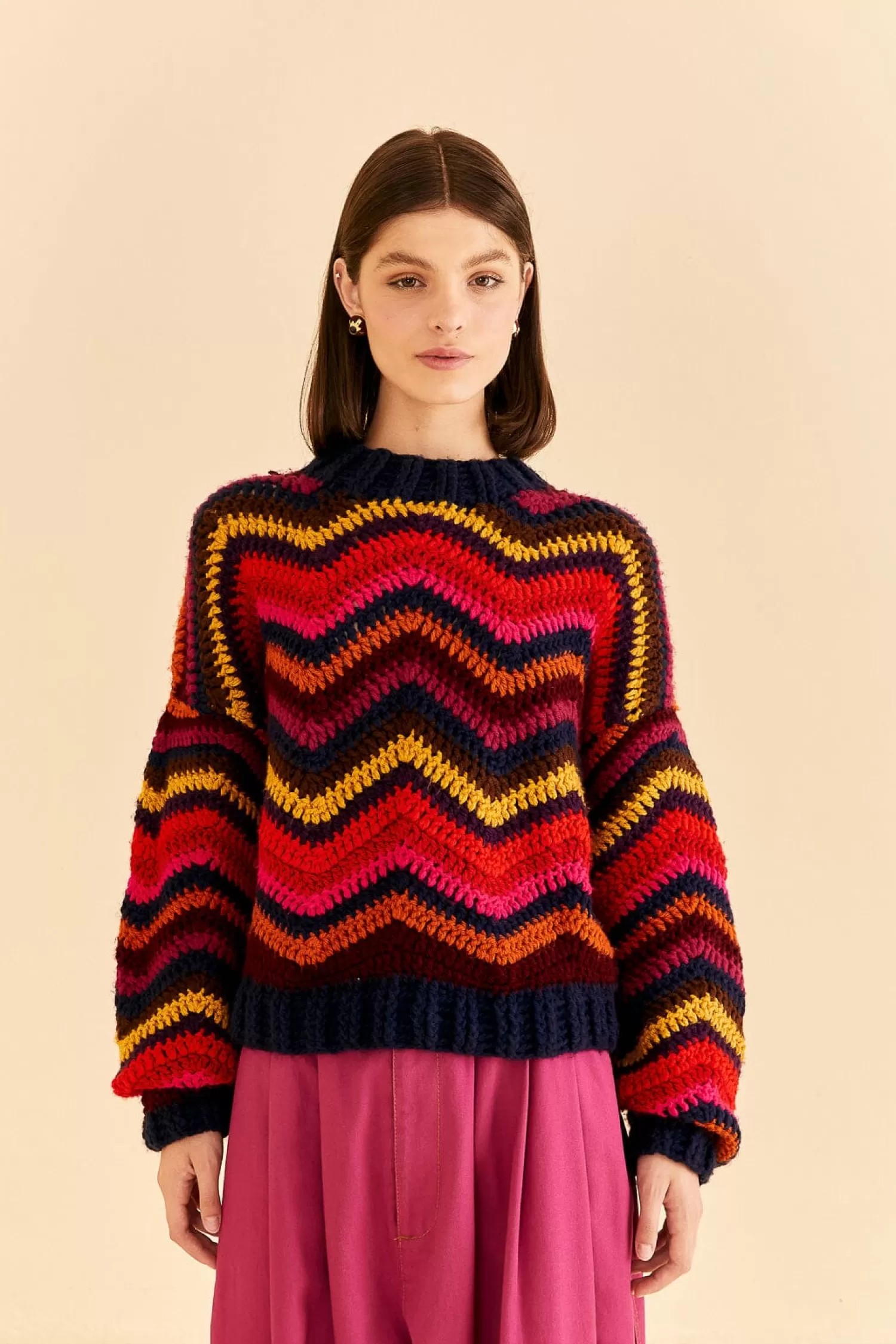 FARM Rio Sweaters & Sweatshirts^ COLORFUL WAVES CROCHET HIGH NECK SWEATER