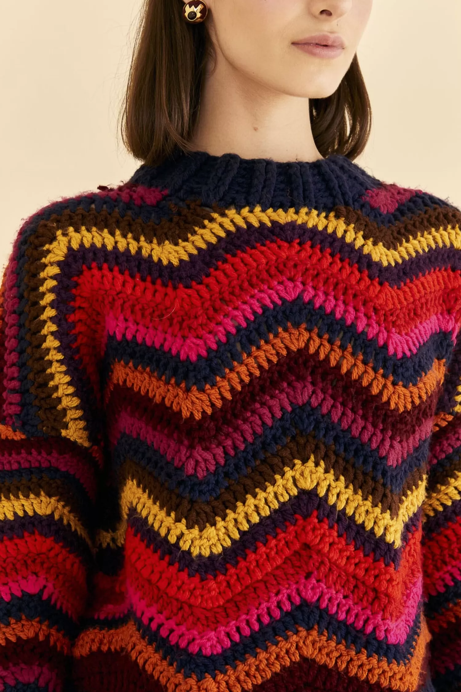 FARM Rio Sweaters & Sweatshirts^ COLORFUL WAVES CROCHET HIGH NECK SWEATER