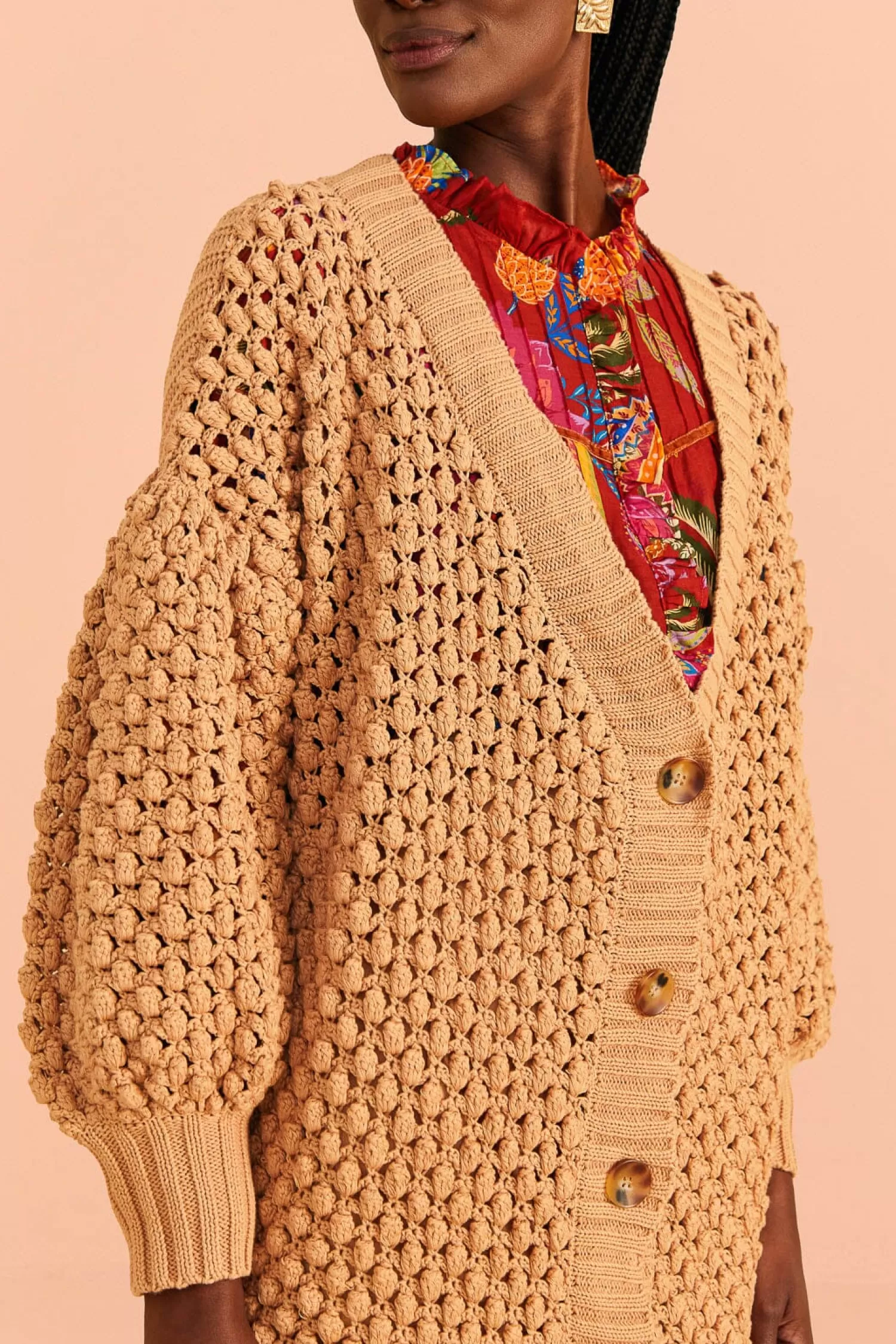 FARM Rio Cardigans^ DARK SAND HANDMADE DOTS CARDIGAN