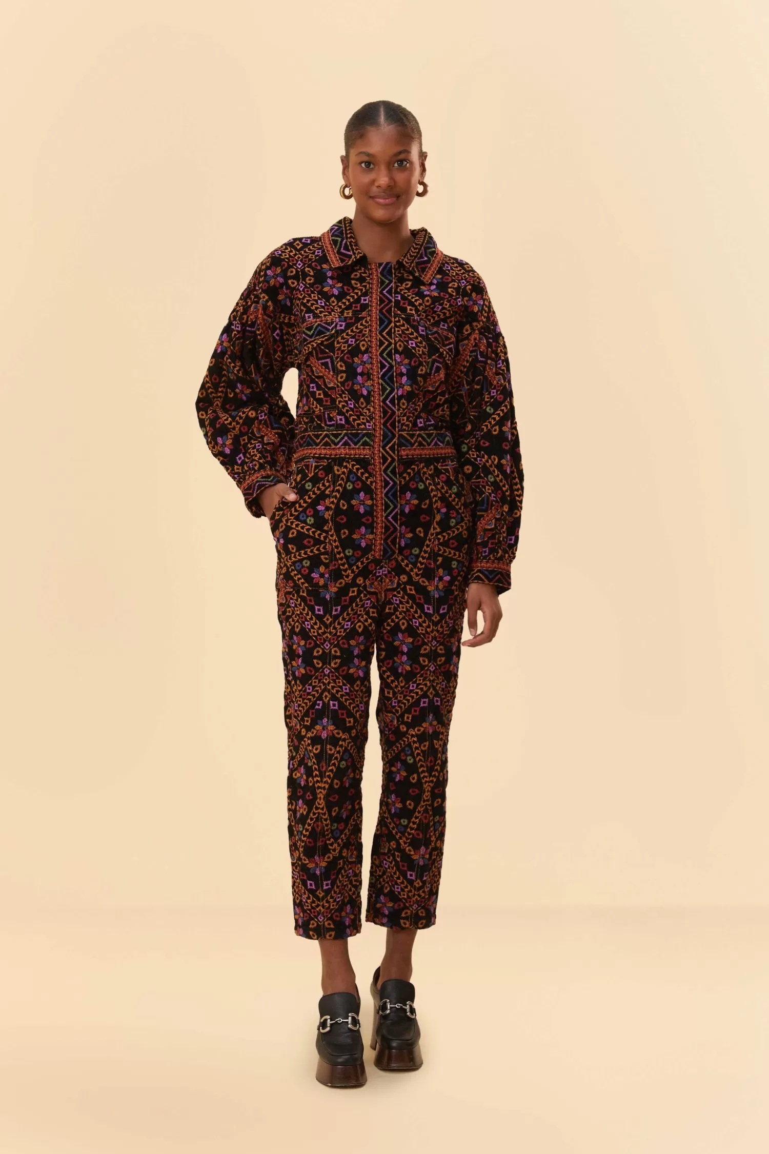 FARM Rio Jumpsuits^ EMBROIDERED LONG SLEEVE JUMPSUIT