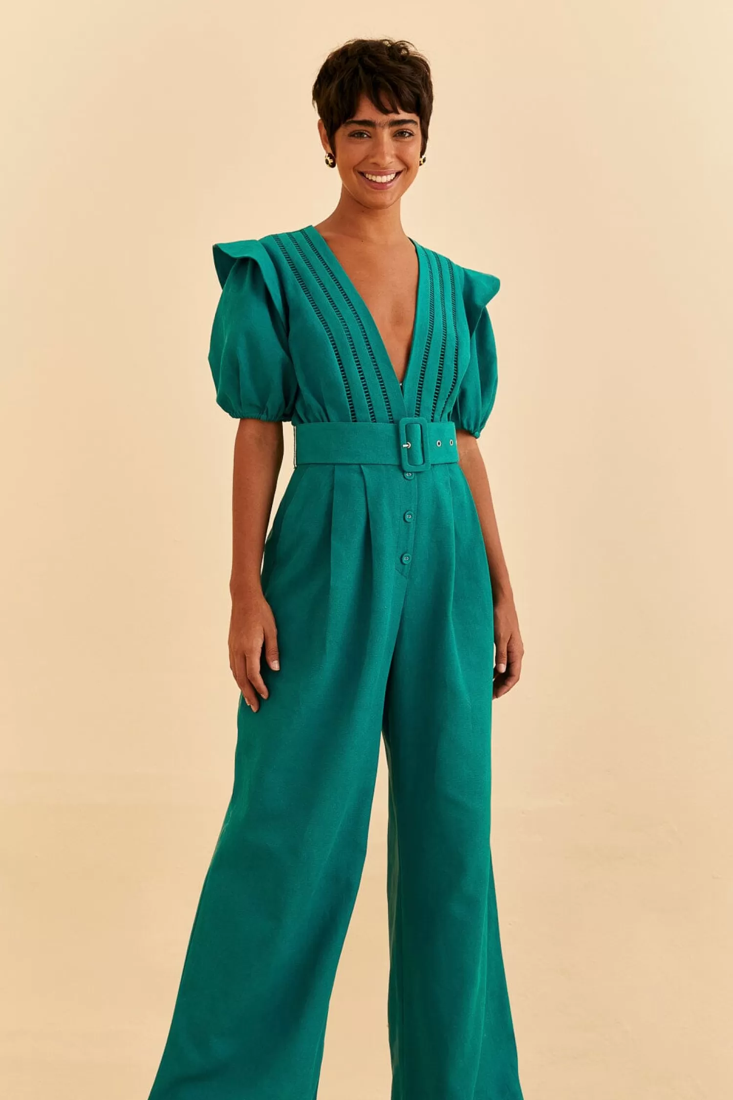 FARM Rio Jumpsuits^ EMERALD PLEATED SHORT SLEEVE JUMPSUIT