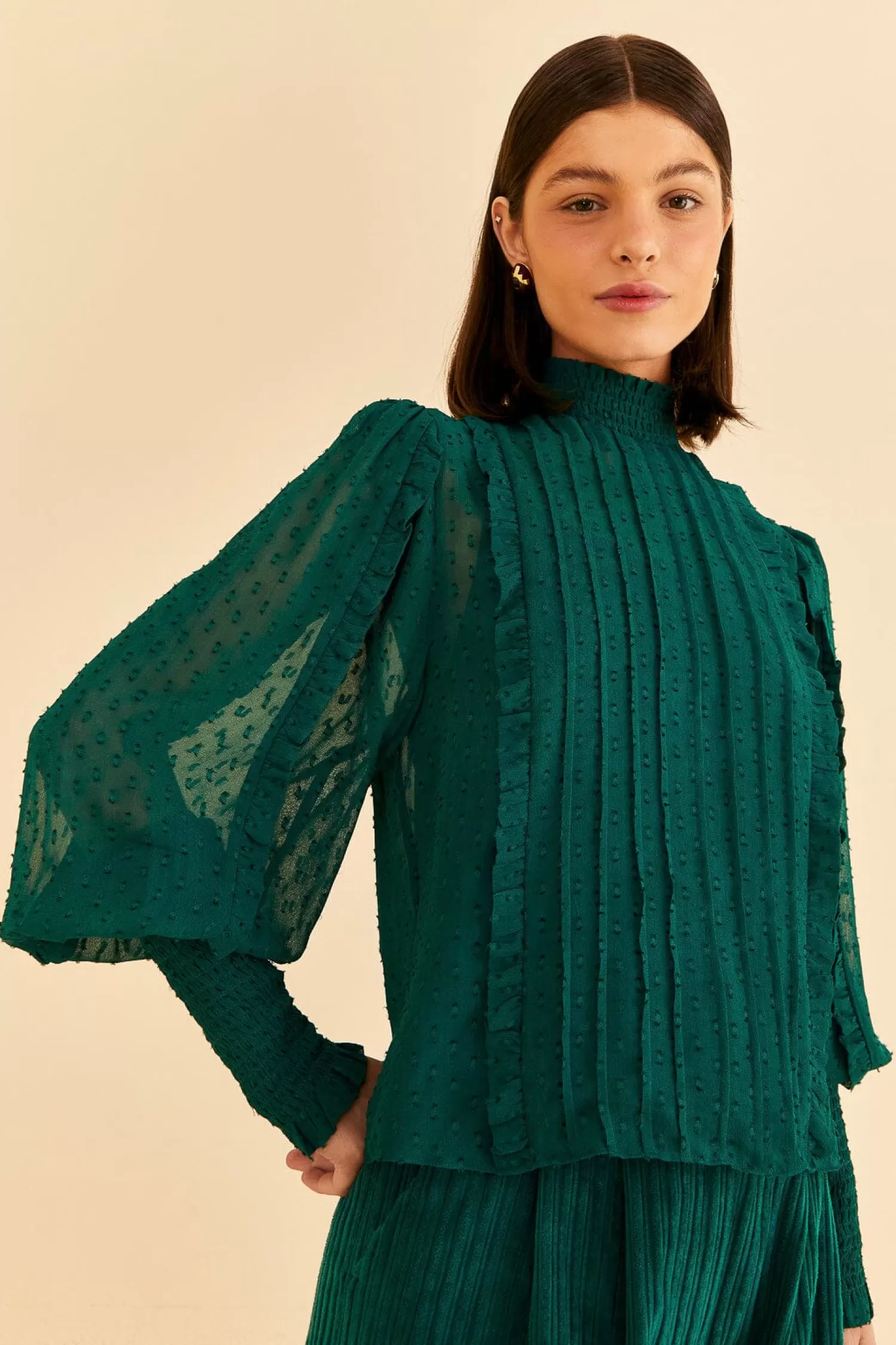 FARM Rio Blouses^ EMERALD RUFFLE LONG SLEEVE BLOUSE