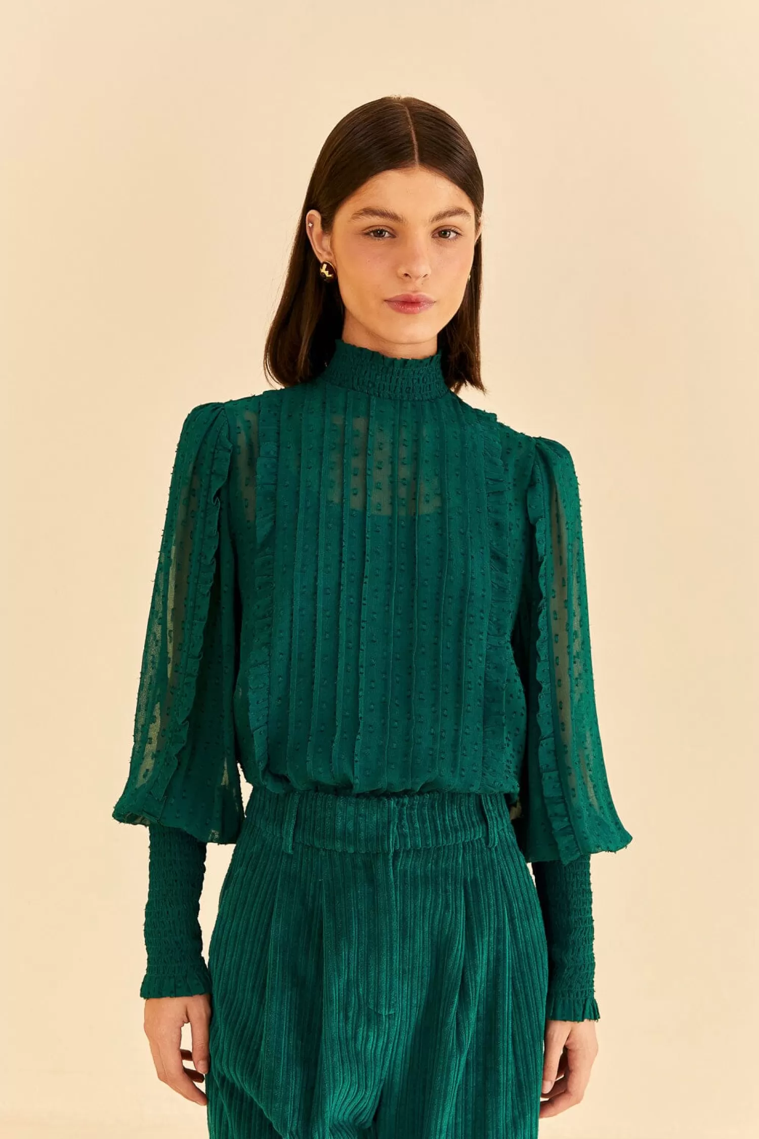 FARM Rio Blouses^ EMERALD RUFFLE LONG SLEEVE BLOUSE