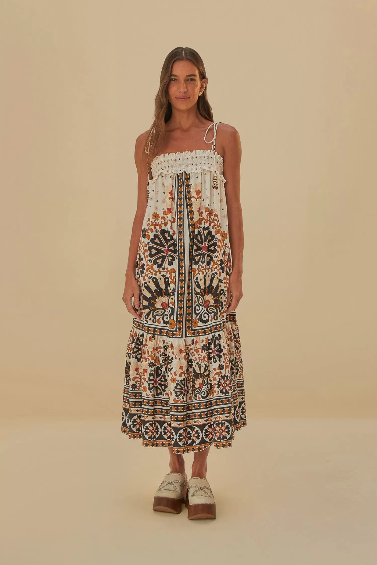 FARM Rio Midi Dresses^ FLOWER FAN TAPESTRY OFF-WHITE MIDI DRESS