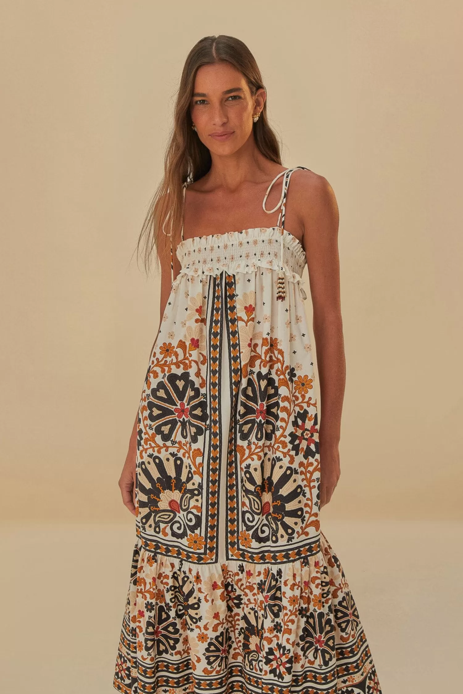 FARM Rio Midi Dresses^ FLOWER FAN TAPESTRY OFF-WHITE MIDI DRESS