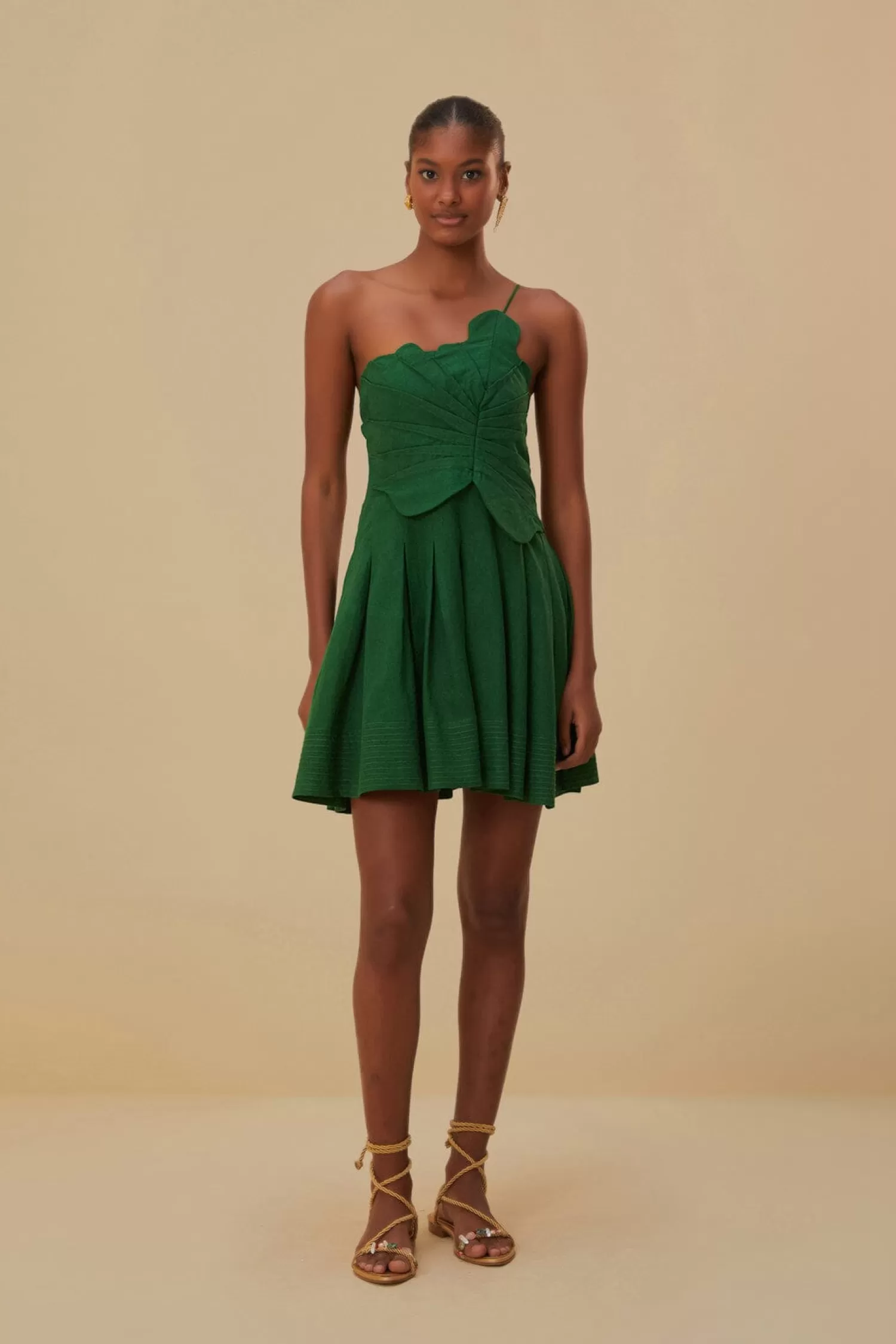 FARM Rio Mini Dresses^ GREEN ONE SHOULDER LEA MINI DRESS