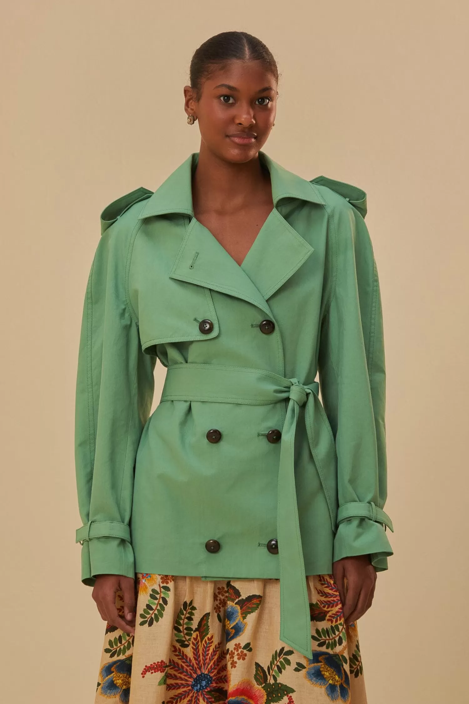 FARM Rio Coats^ GREEN SHORT TRENCH COAT