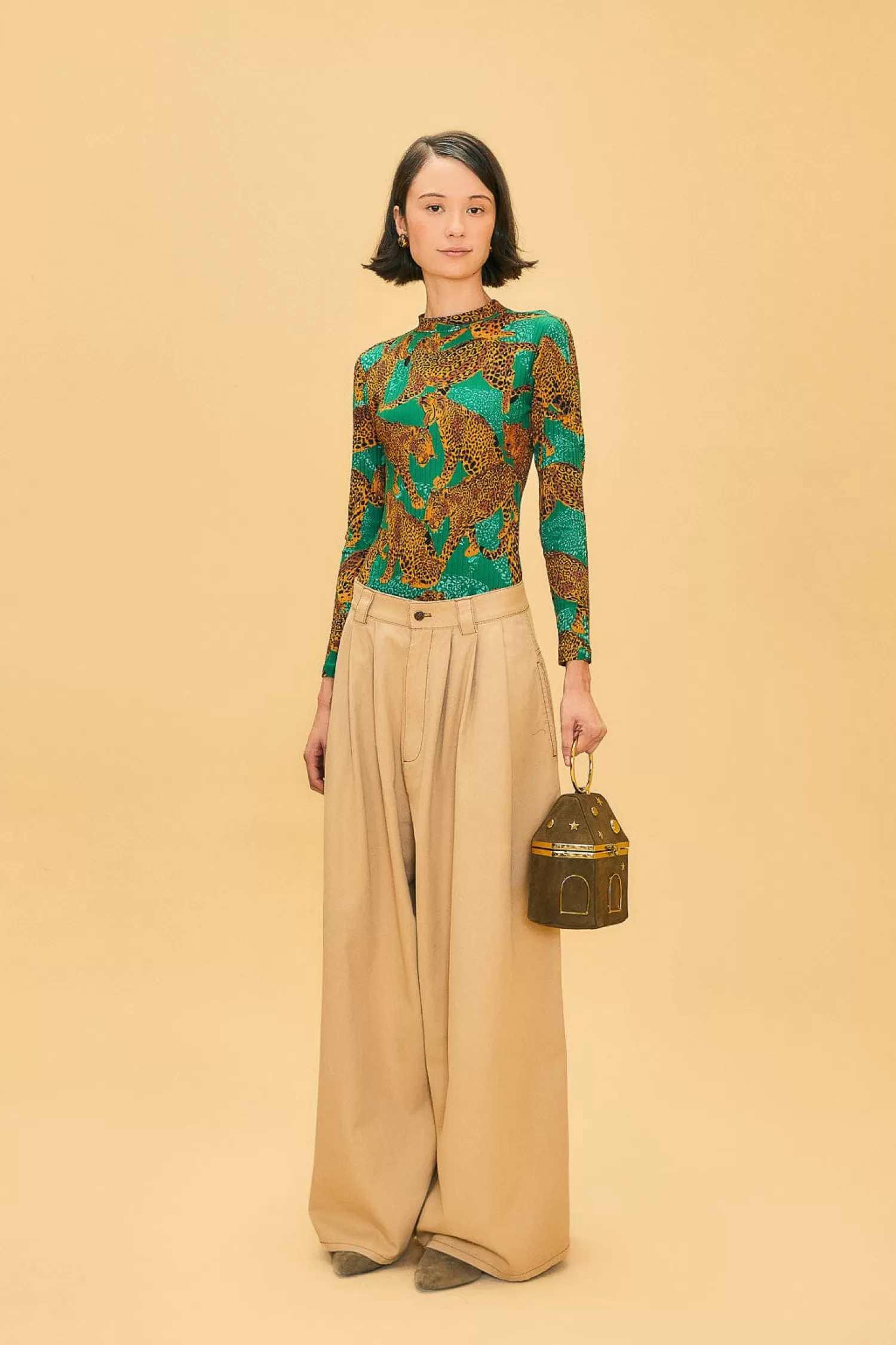 FARM Rio Pants^ KHAKI LOW WAISTED PLEATED PANTS