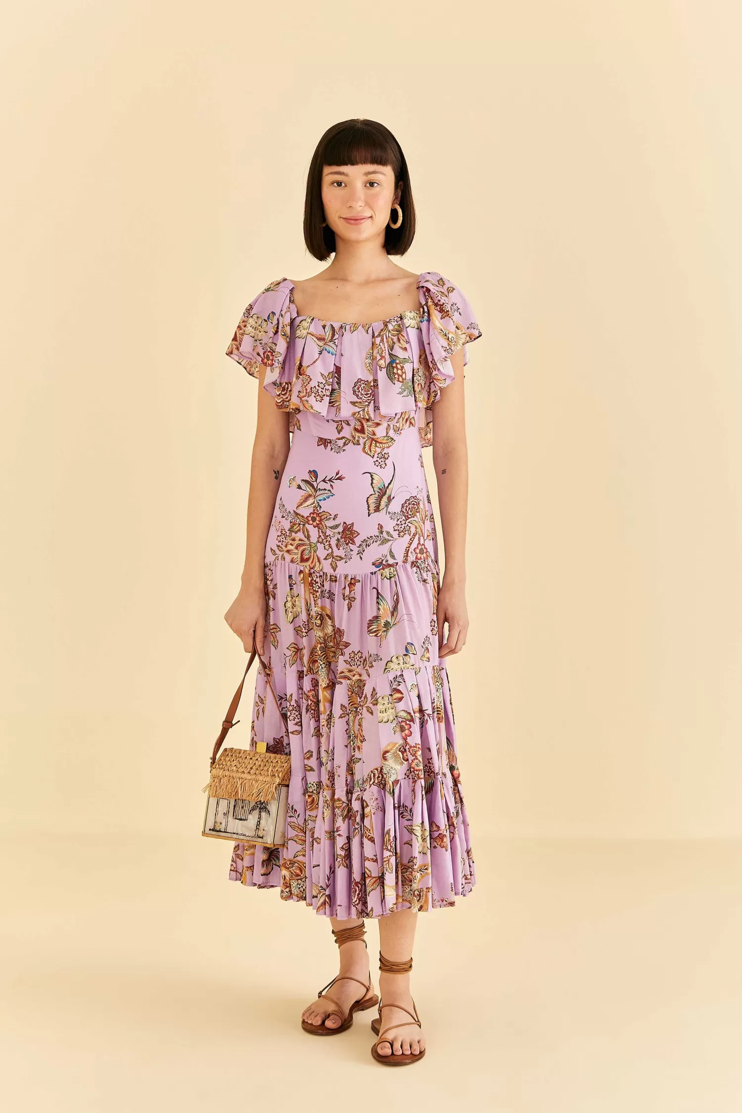 FARM Rio Maxi Dresses^ LILAC FLORAL MONKEY SHORT SLEEVE MAXI DRESS