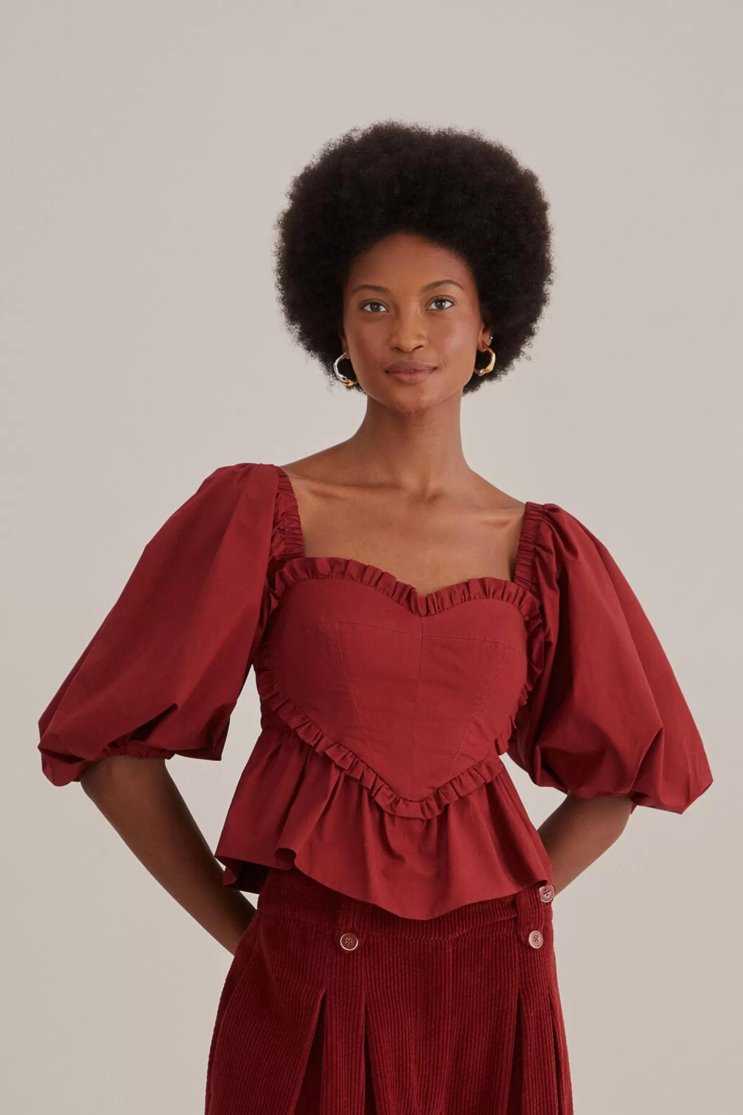 FARM Rio Blouses^ MARSALA HEART SHAPED PUFF SLEEVE BLOUSE