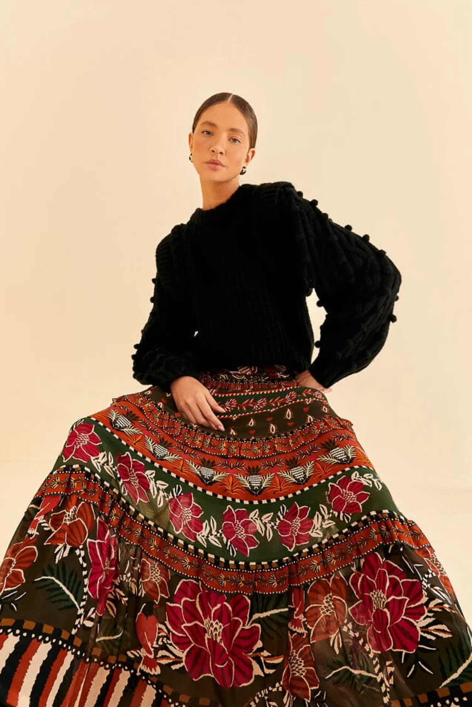 FARM Rio Skirts^ MULTICOLOR AINIKA FLORAL GARDEN TIERED MAXI SKIRT