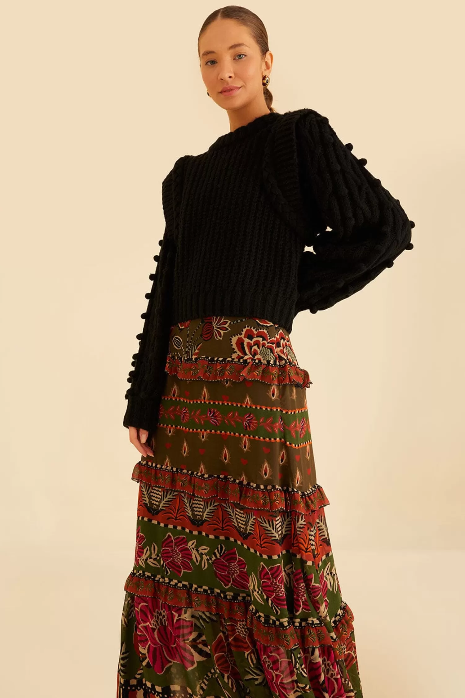 FARM Rio Skirts^ MULTICOLOR AINIKA FLORAL GARDEN TIERED MAXI SKIRT